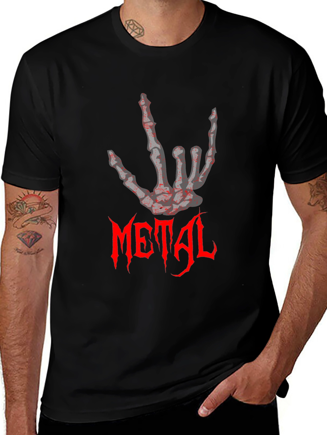Variant 16 of Metal Skeleton Hand T-Shirt - Rock On!