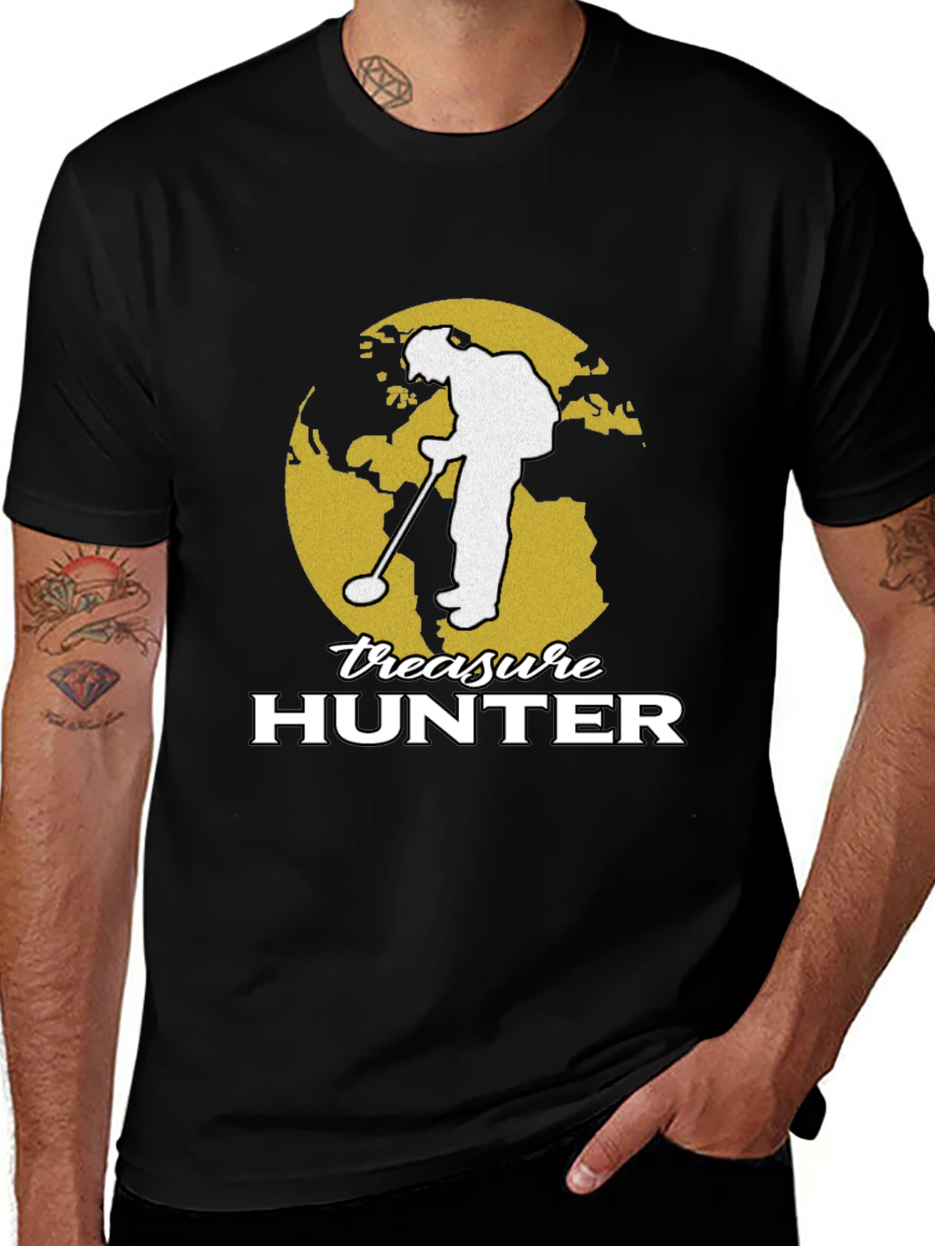 Variant 15 of Treasure Hunter Graphic Tee - Black Crewneck Shirt
