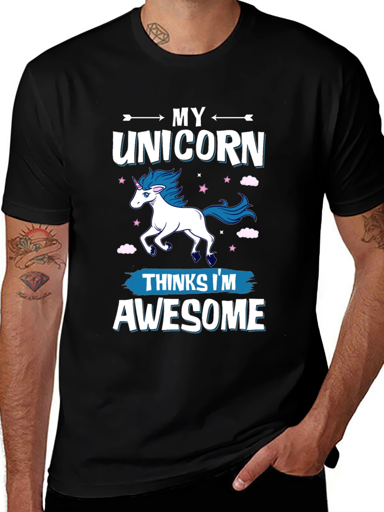 Variant 14 of My Unicorn Thinks I'm Awesome Black T-Shirt
