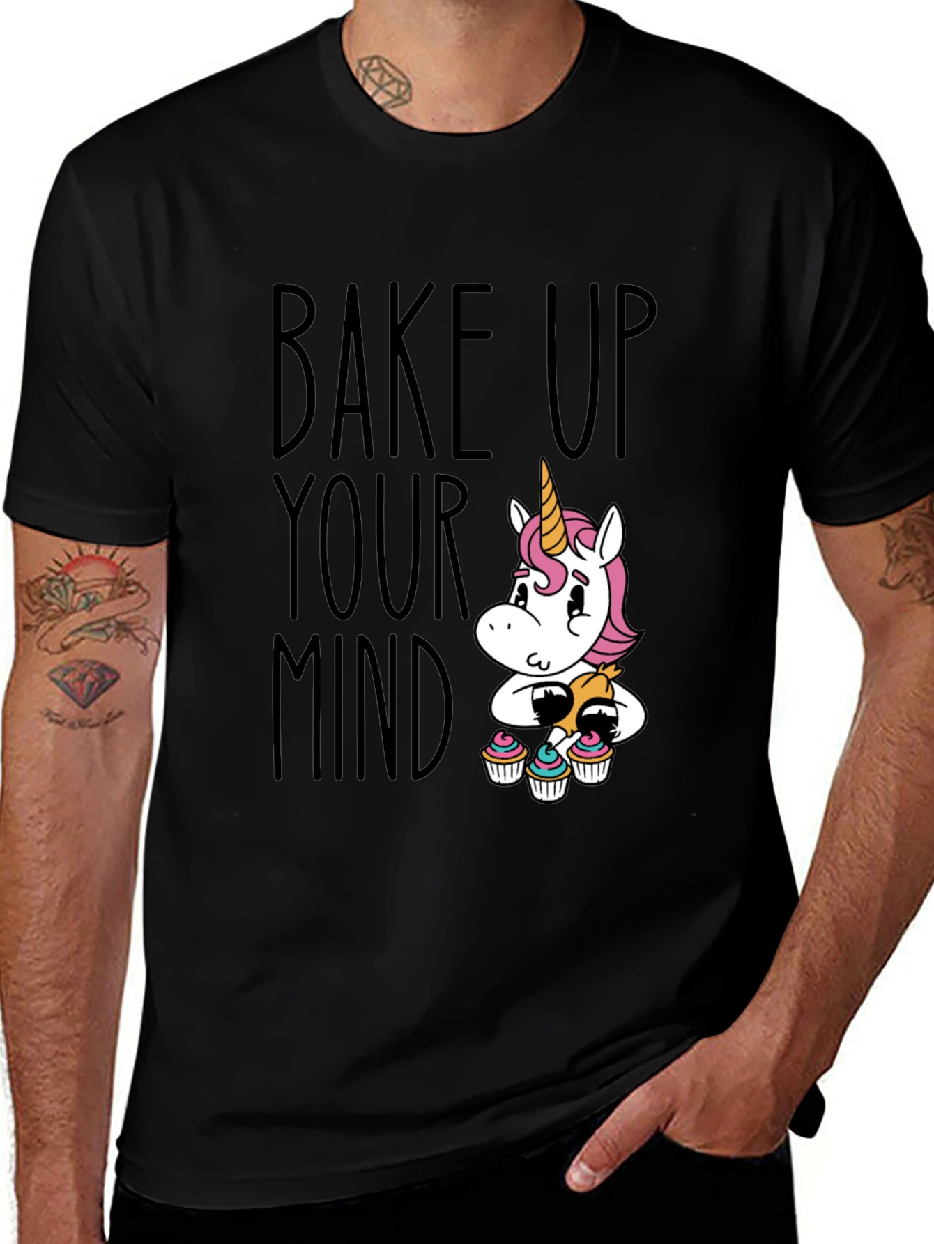 Variant 28 of Unicorn Bake Up Your Mind Black T-Shirt