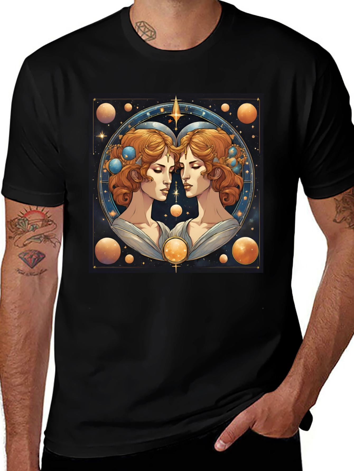 Gemini Zodiac T-Shirt - Celestial Twin Design