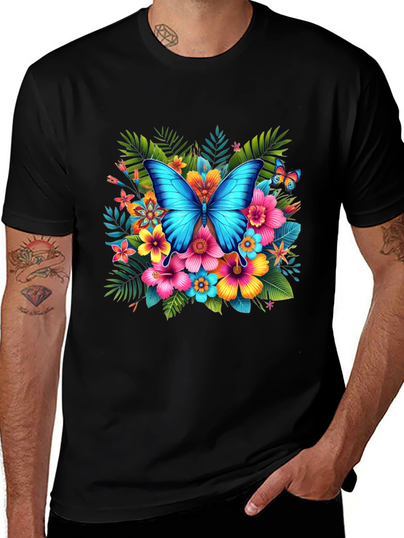 Black Butterfly Floral Black T-Shirt main image