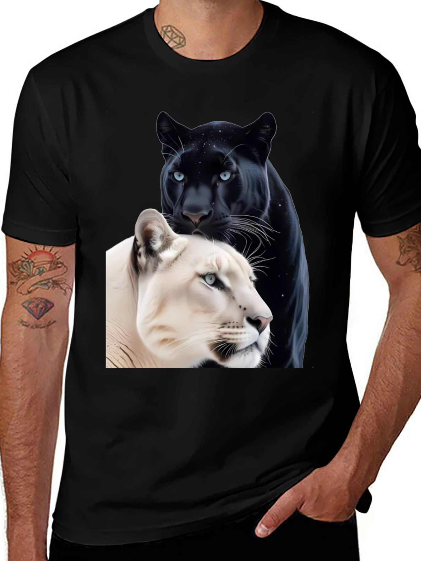 Variant 3 of Panther Duo Graphic Tee - Black Cotton Blend