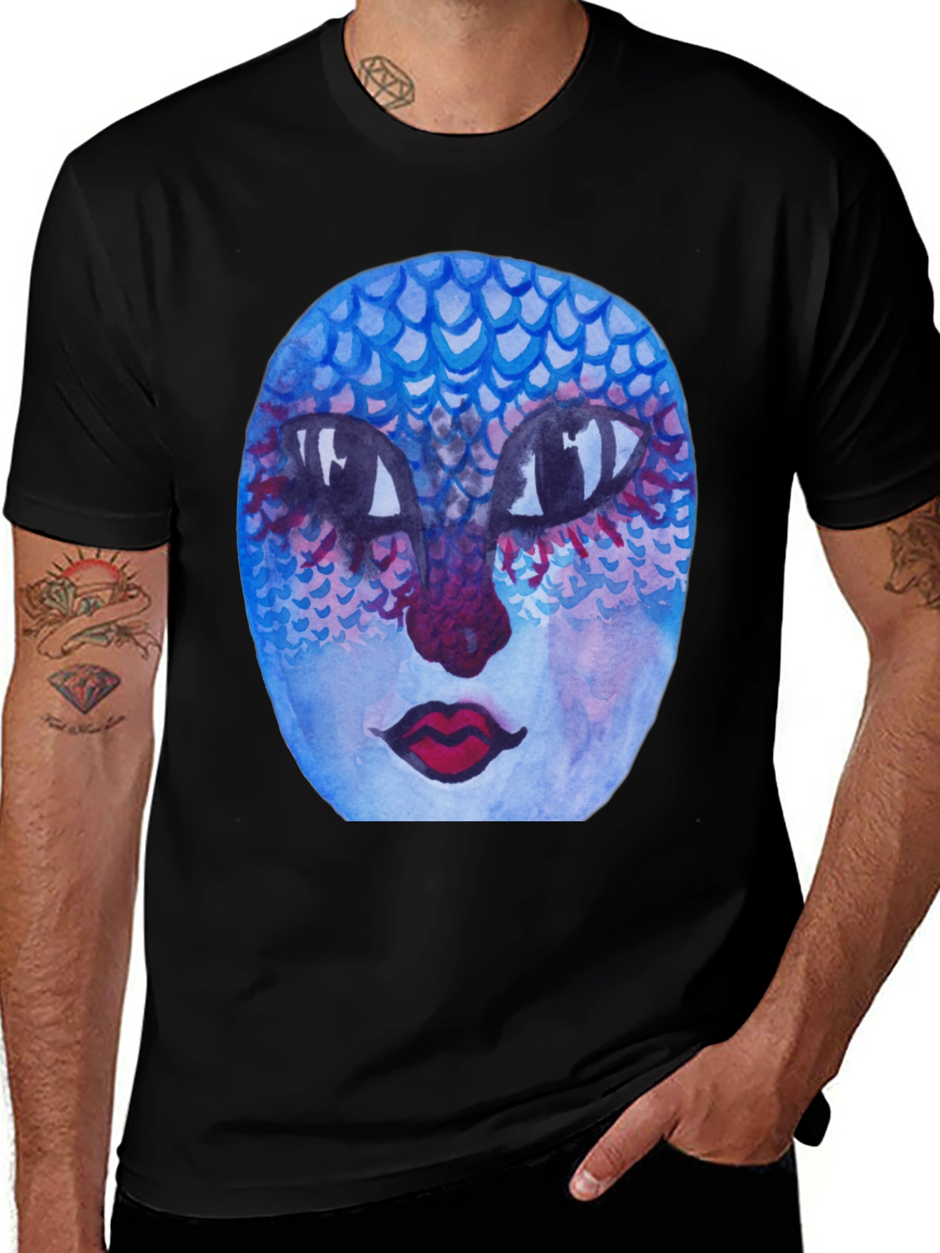 Variant 19 of Unique Artistic Face Graphic Tee - Black