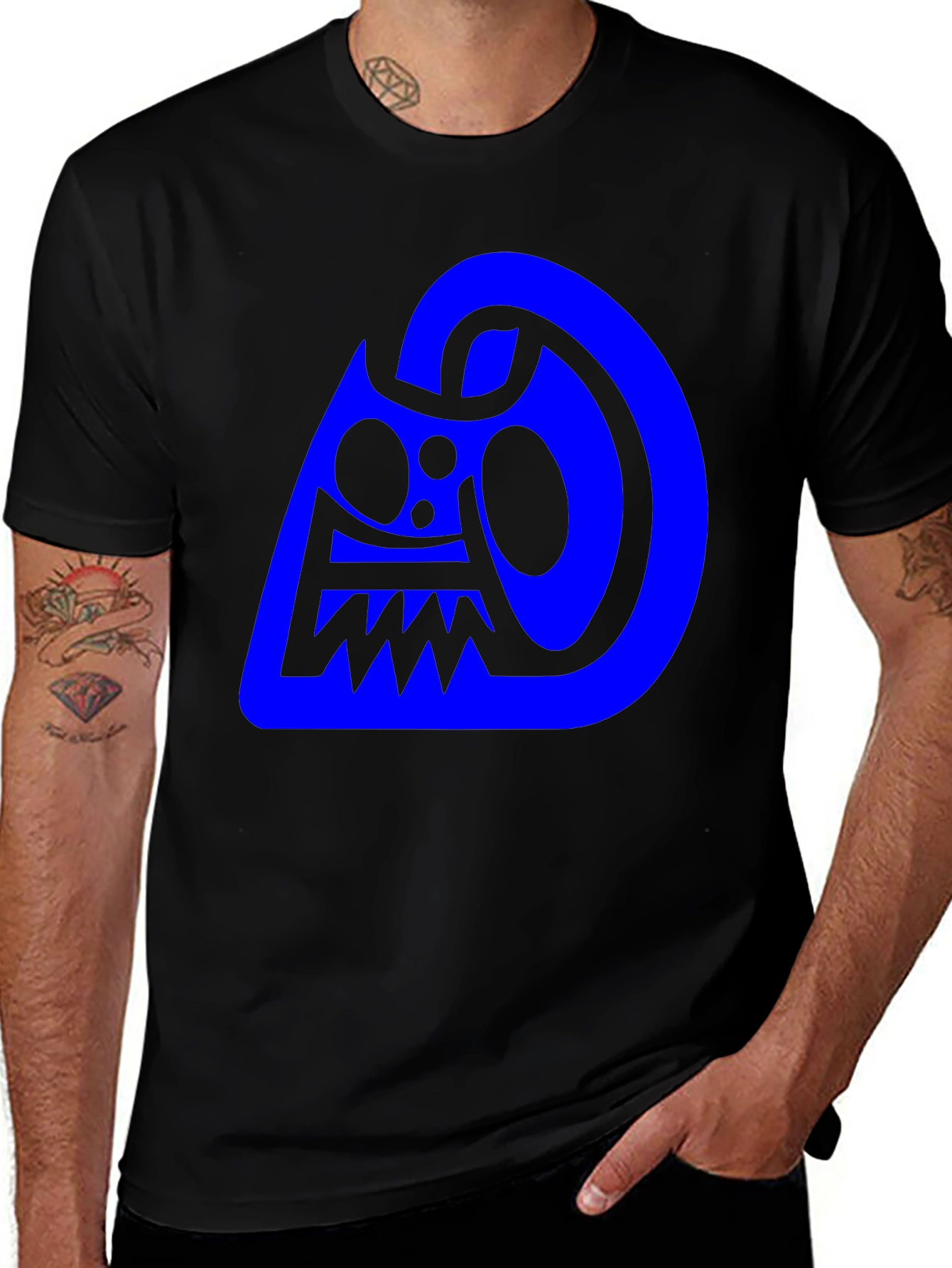 Variant 4 of Bold Blue Monster Graphic Black T-Shirt