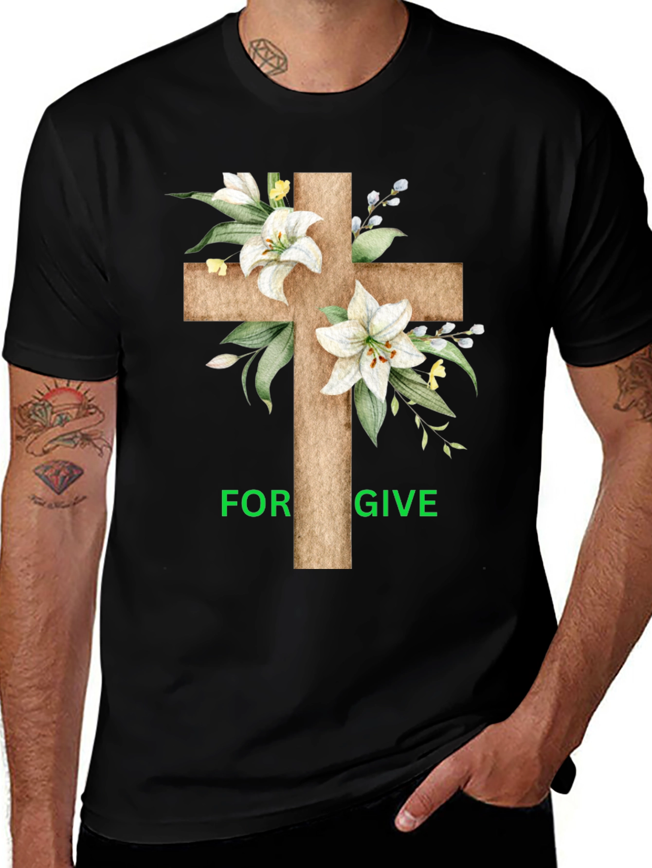 Forgive Floral Cross Graphic T-Shirt