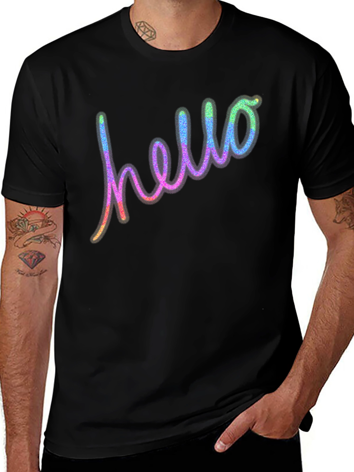 Variant 10 of Hello Graphic Tee - Rainbow Glitter Word Print