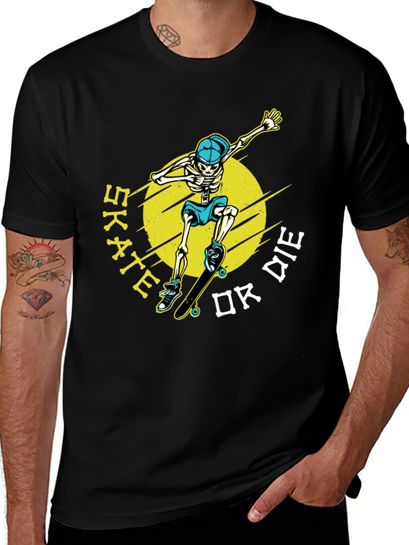 Variant 13 of Skate or Die Graphic Tee - Skeleton Skateboard T-Shirt