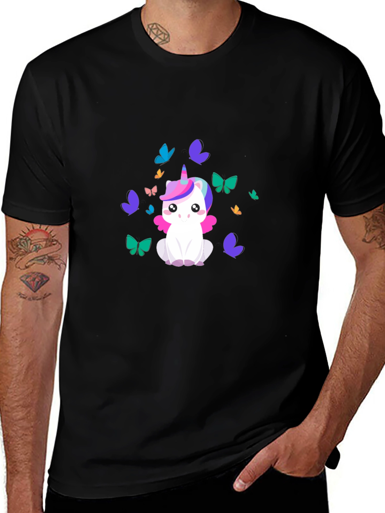 Variant 28 of Unicorn Butterfly Graphic Black T-Shirt