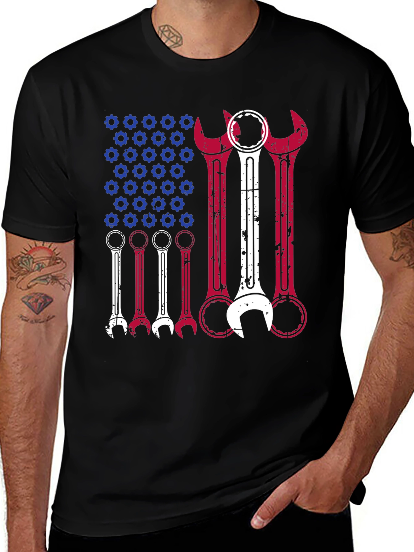 Variant 30 of Patriotic Wrench T-Shirt - USA Mechanic Tee