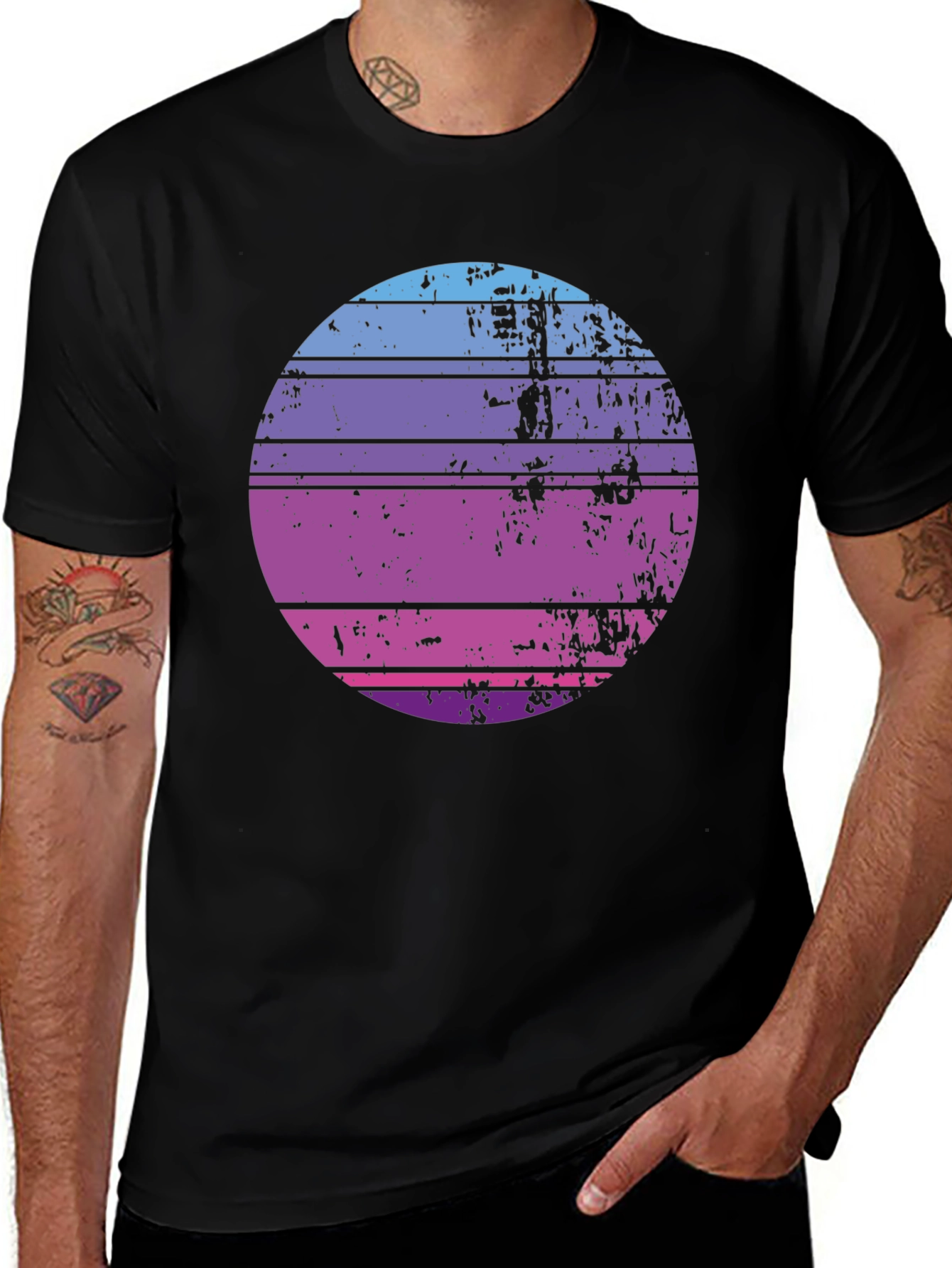 Variant 15 of Retro Sunset Graphic Tee - Vintage Style Black T-Shirt