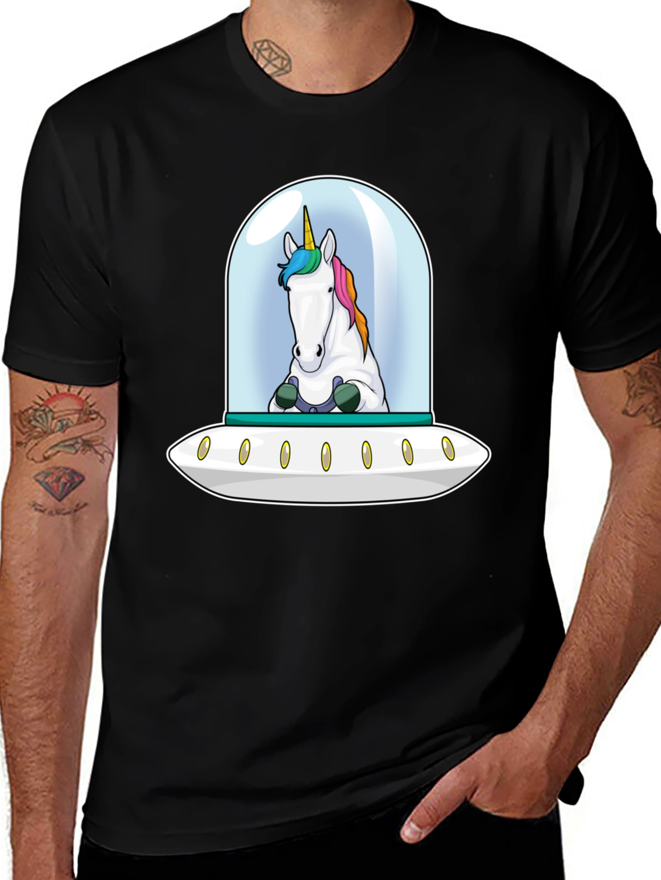 Variant 27 of Unicorn in UFO Graphic Tee - Black T-Shirt