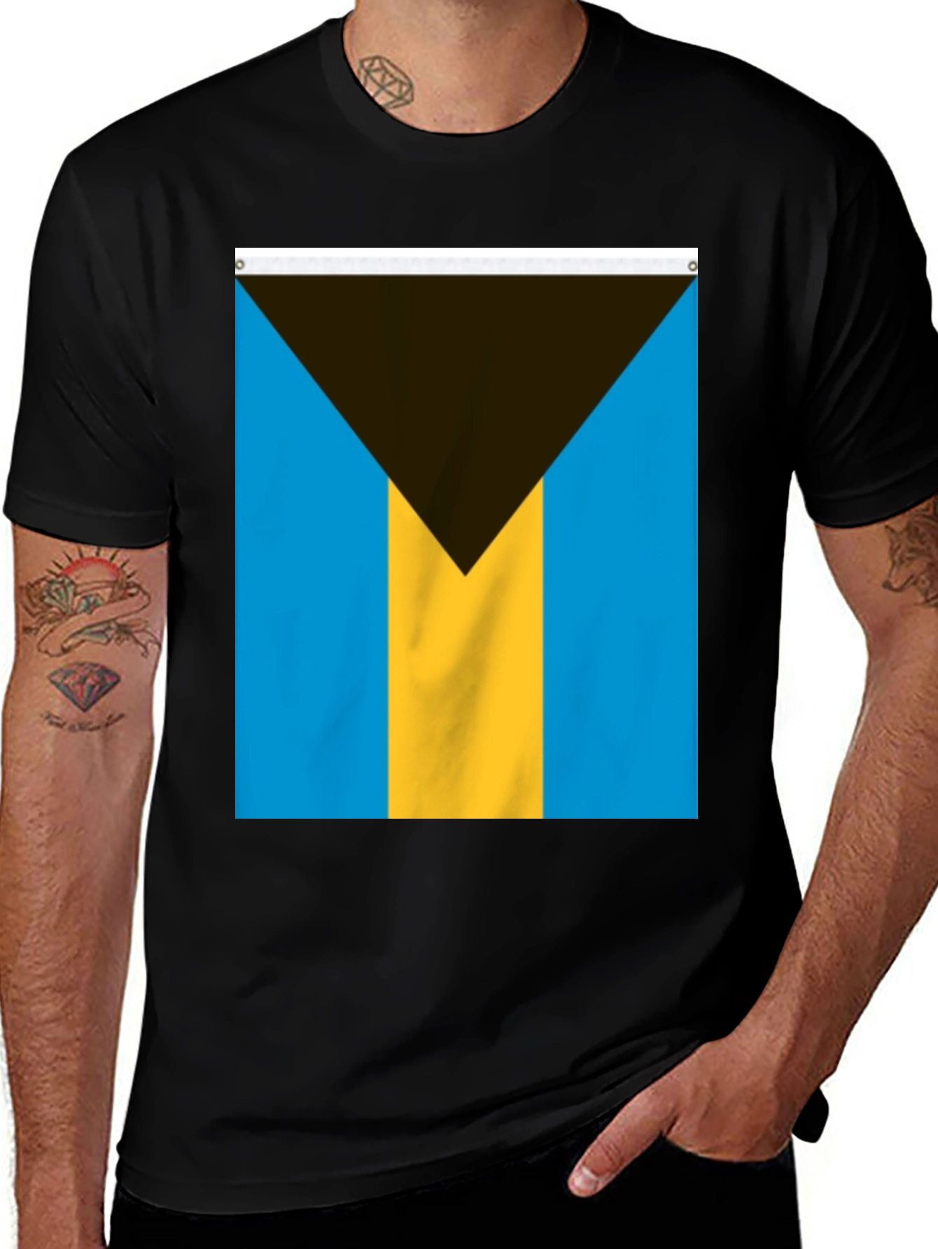 Variant 10 of Bahamas Flag T-Shirt - Black Cotton Tee
