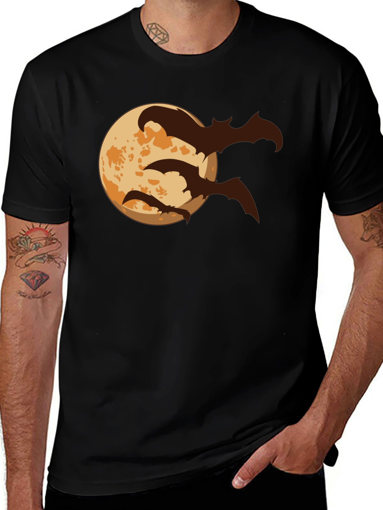 Halloween Moon Bats Graphic T-Shirt