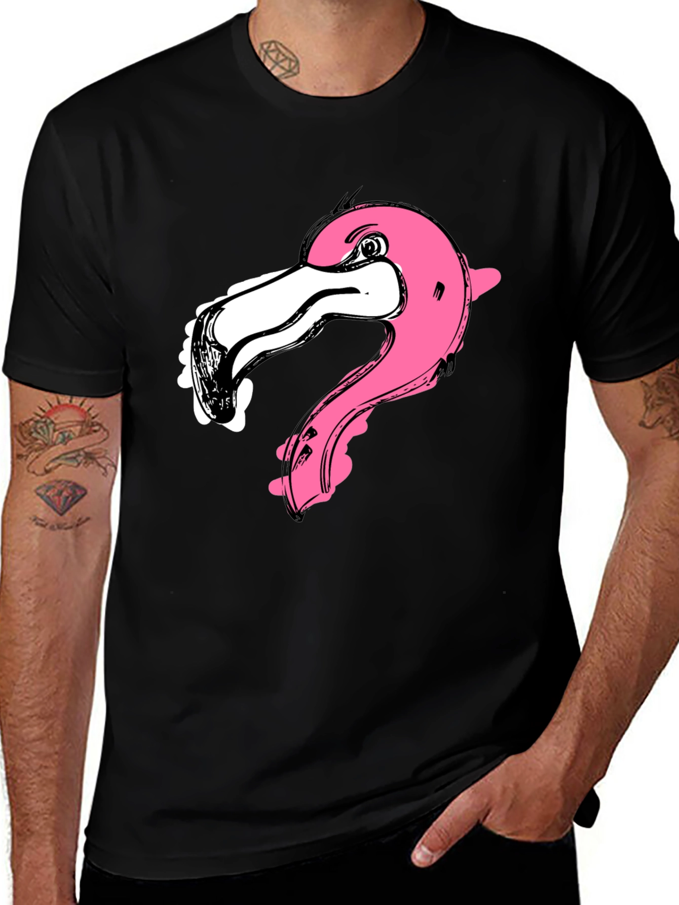 Variant 6 of Pink Flamingo Graphic Black T-Shirt