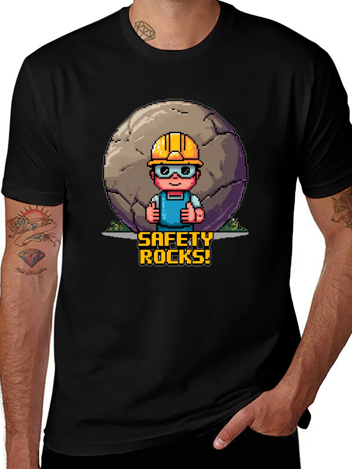 Variant 25 of Safety Rocks T-Shirt - Pixel Art Graphic Tee