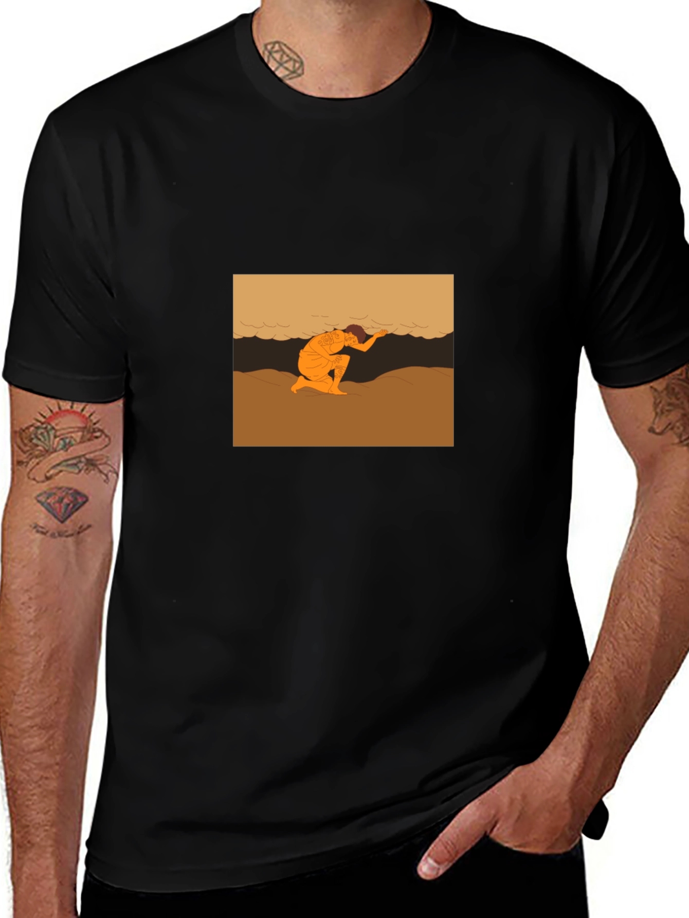 Variant 27 of Black T-Shirt with Beach Scene Graphic