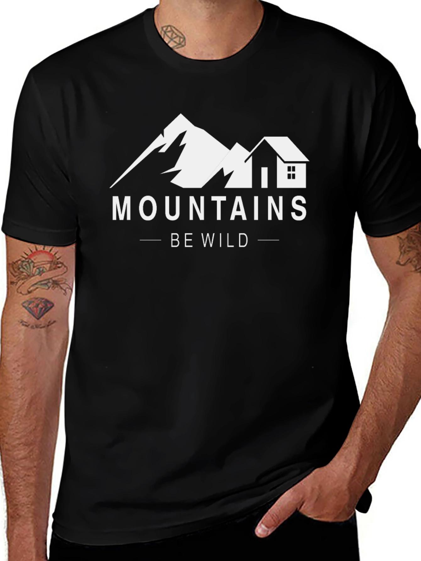 Variant 9 of Mountains Be Wild Graphic Tee - Black Cotton T-Shirt
