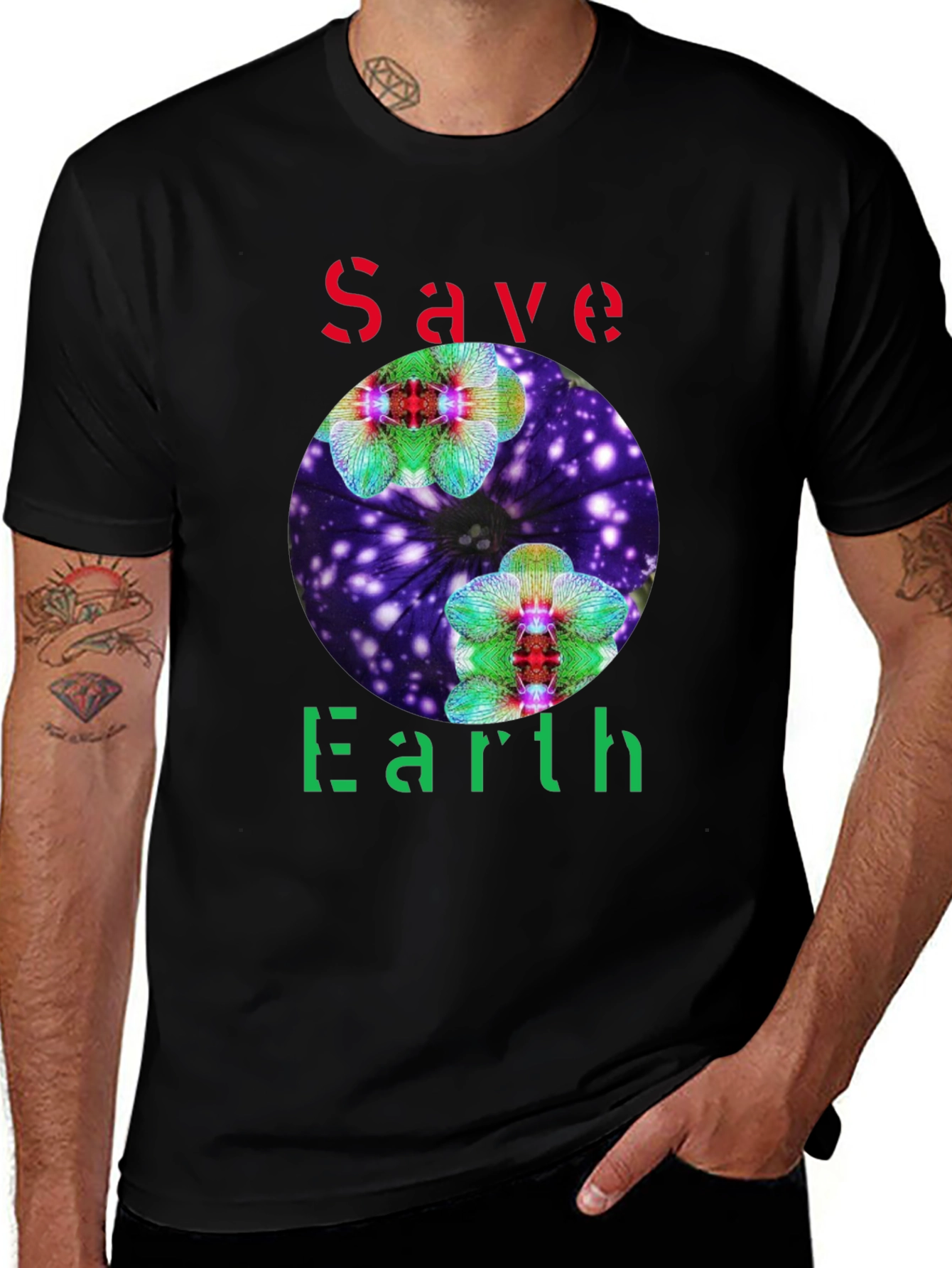 Save Earth T-Shirt - Floral Galaxy Design