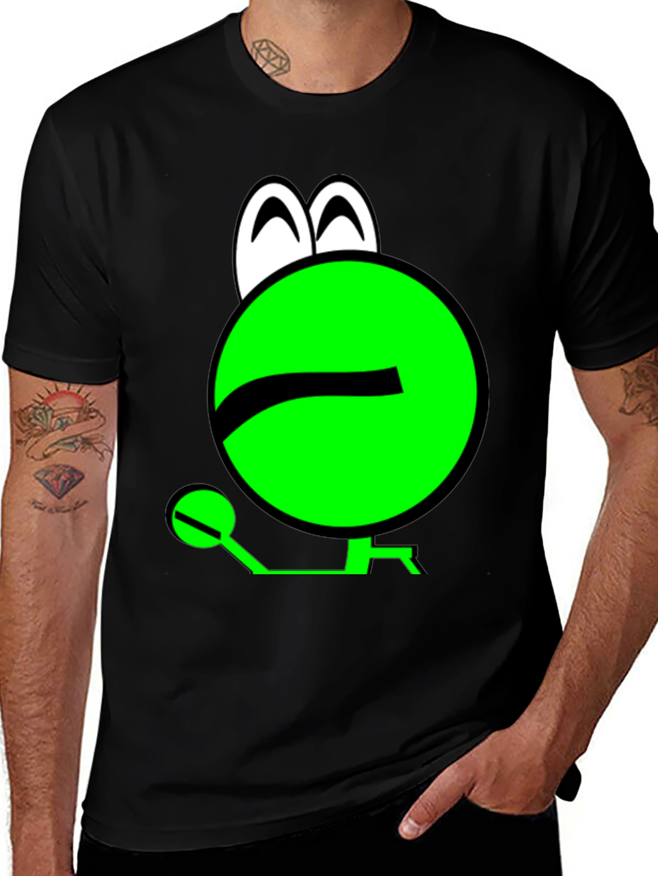 Variant 5 of Funny Green Alien Graphic T-Shirt - Casual Black Tee
