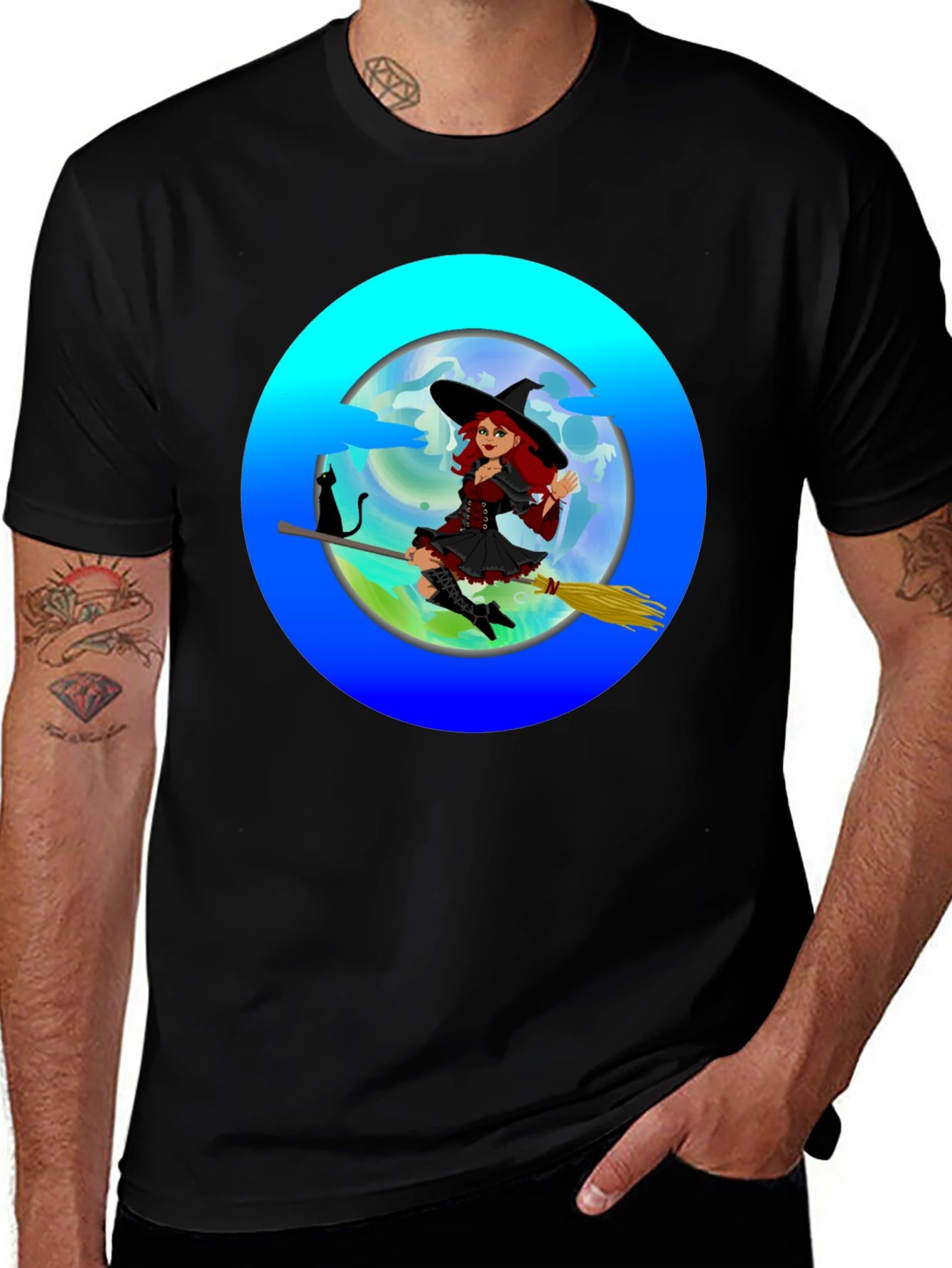 Witch on Broom T-Shirt - Spooky & Fun!