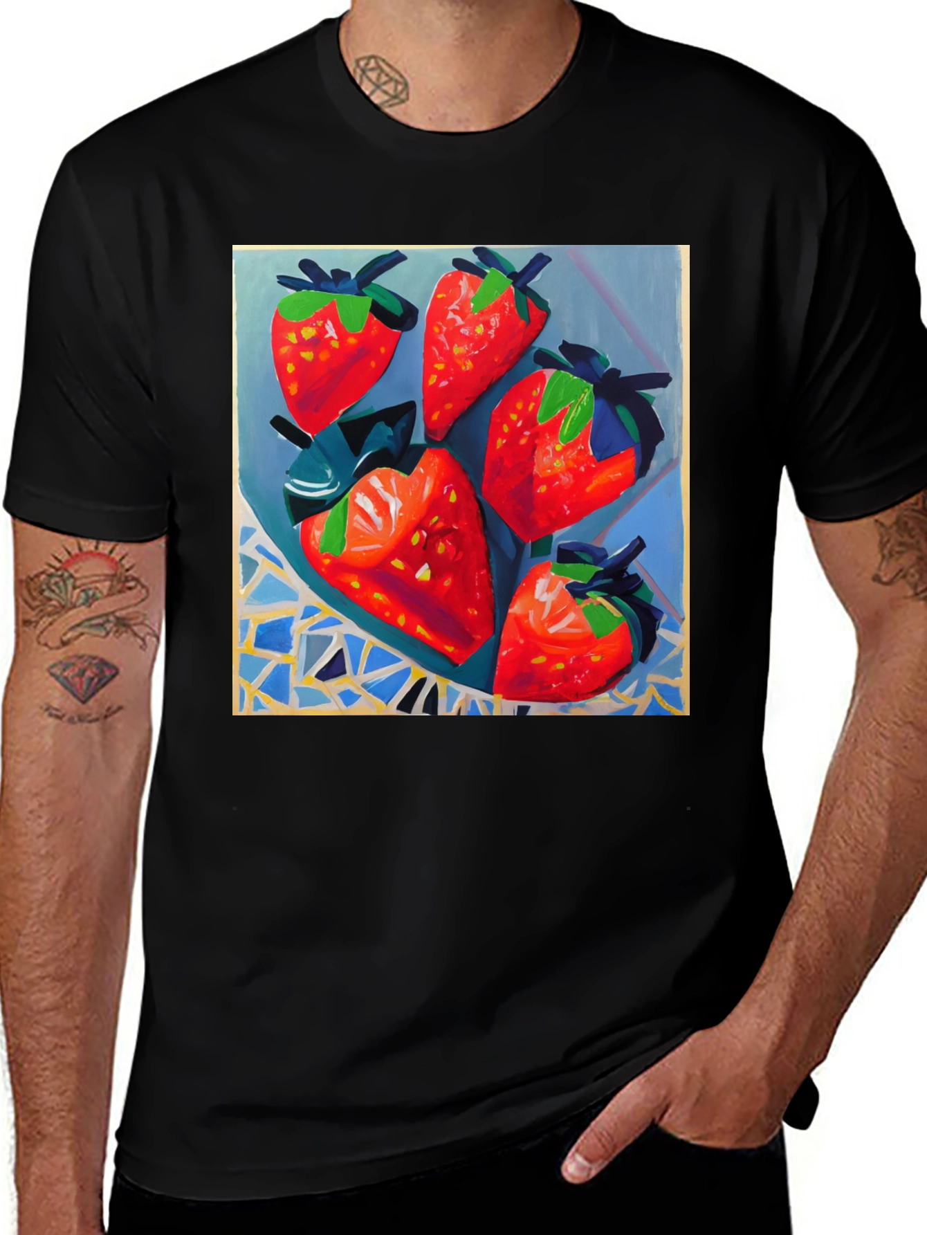 Variant 18 of Strawberry Patch T-Shirt - Artsy Fruit Design