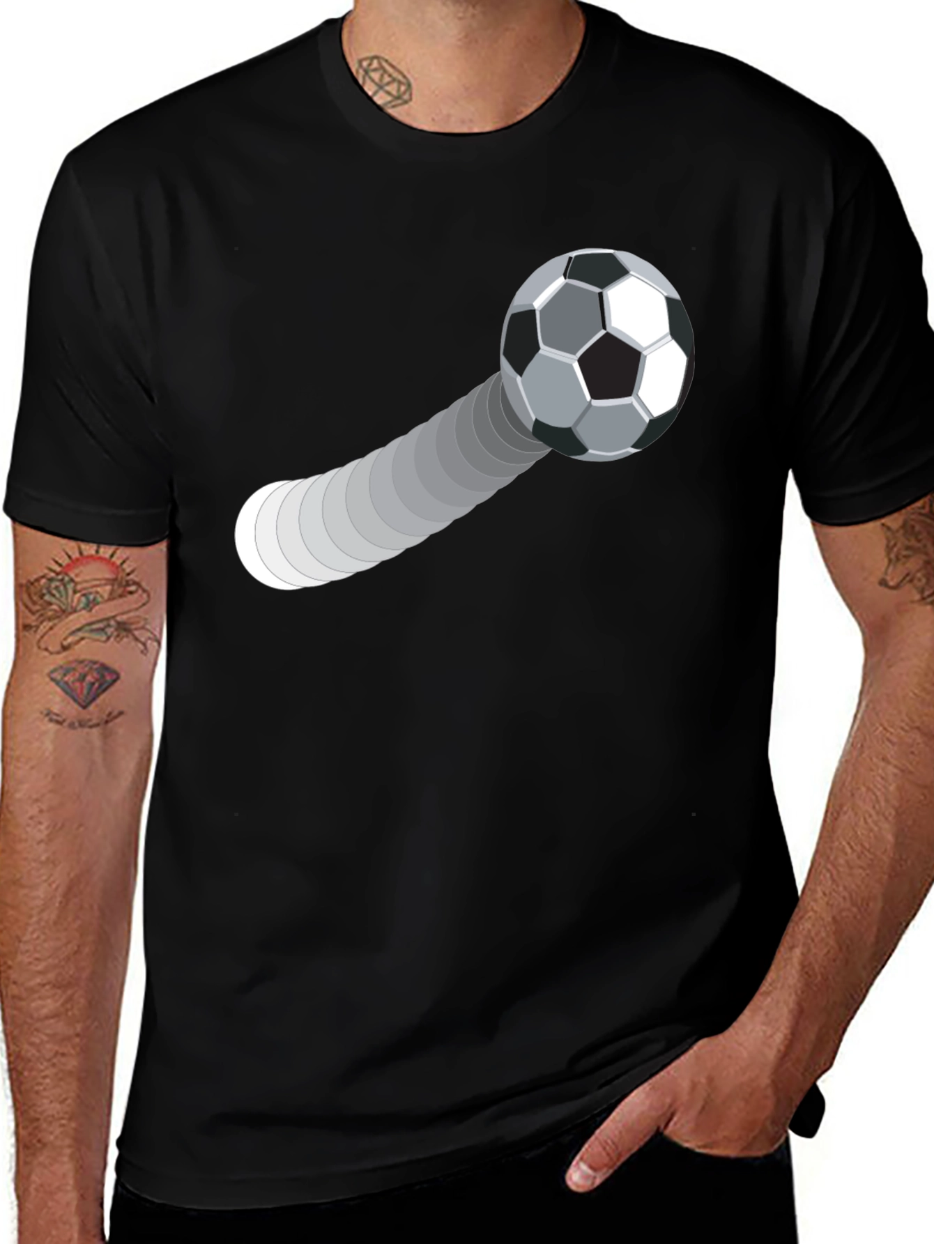 Variant 15 of Soccer Ball Trajectory Graphic Tee - Black Cotton T-Shirt
