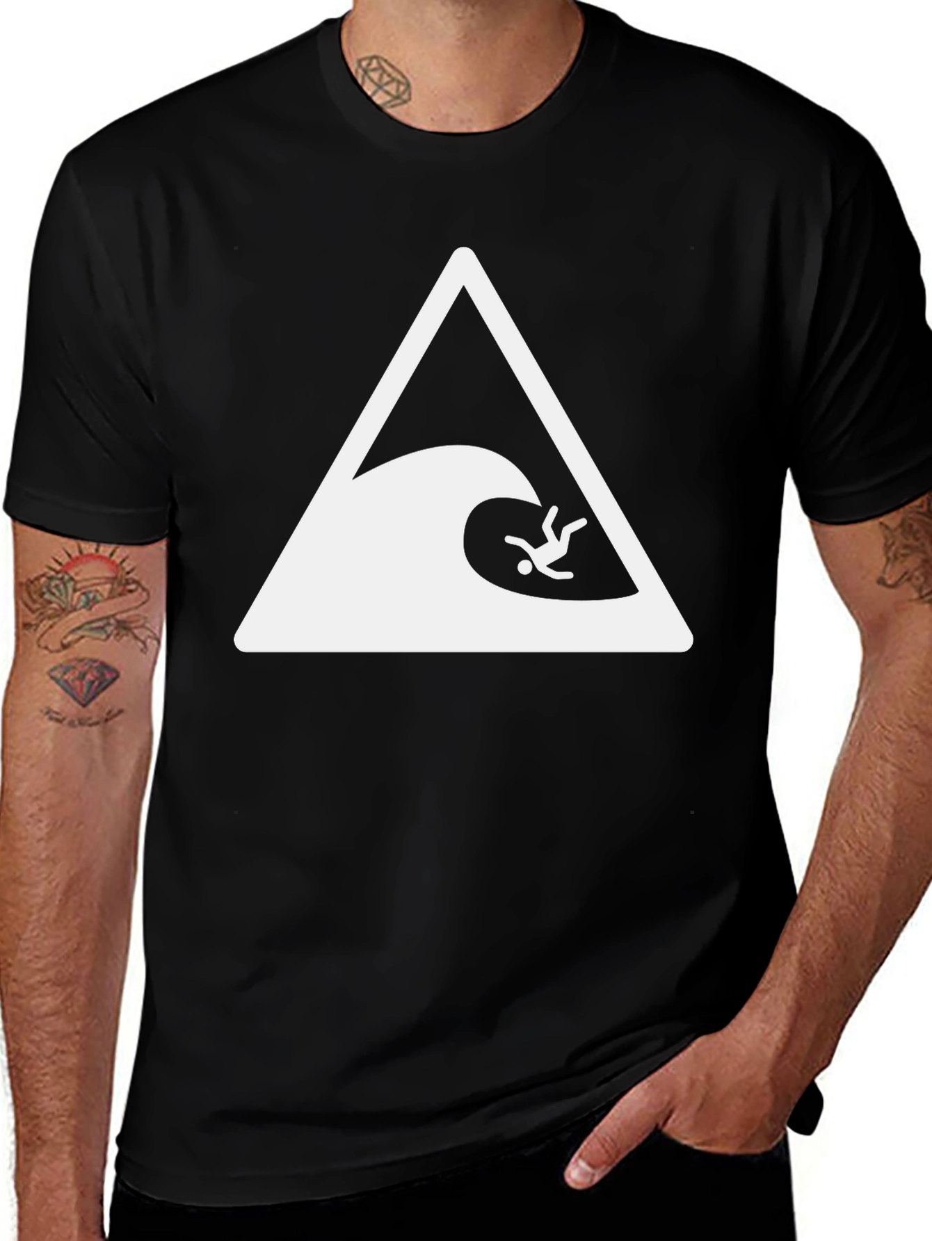 Wave Warning Graphic Tee - Black Cotton T-Shirt
