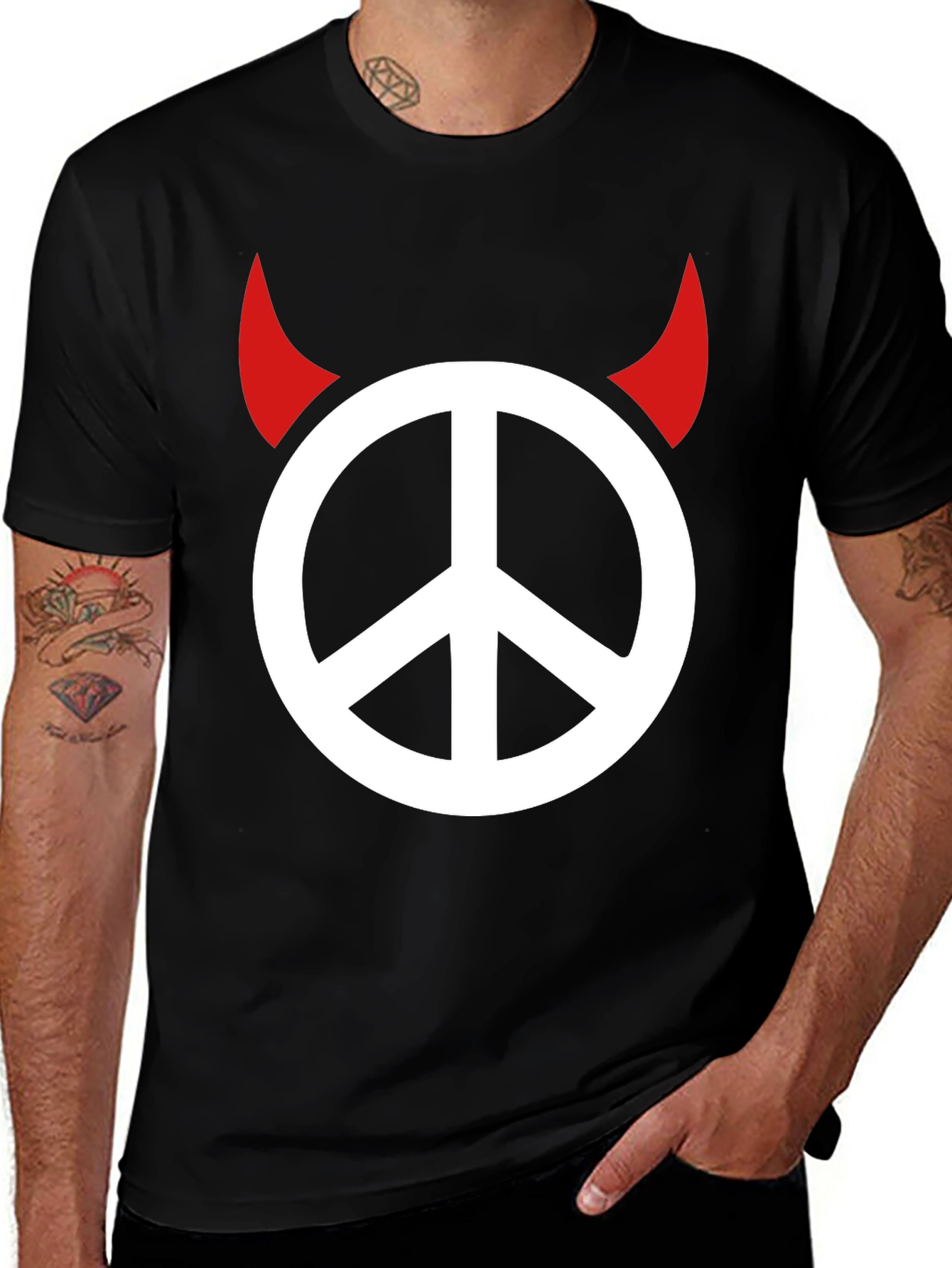 Peace Sign Devil Horns Graphic T-Shirt