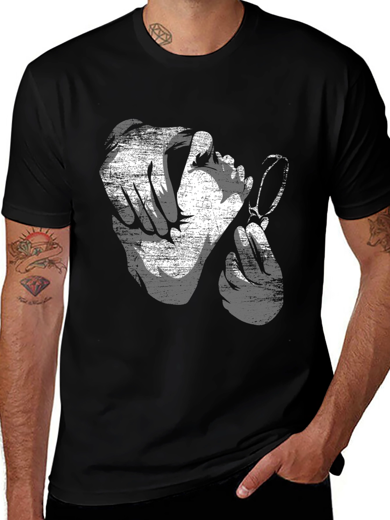 Variant 6 of Distressed Graphic Print Black Cotton T-Shirt