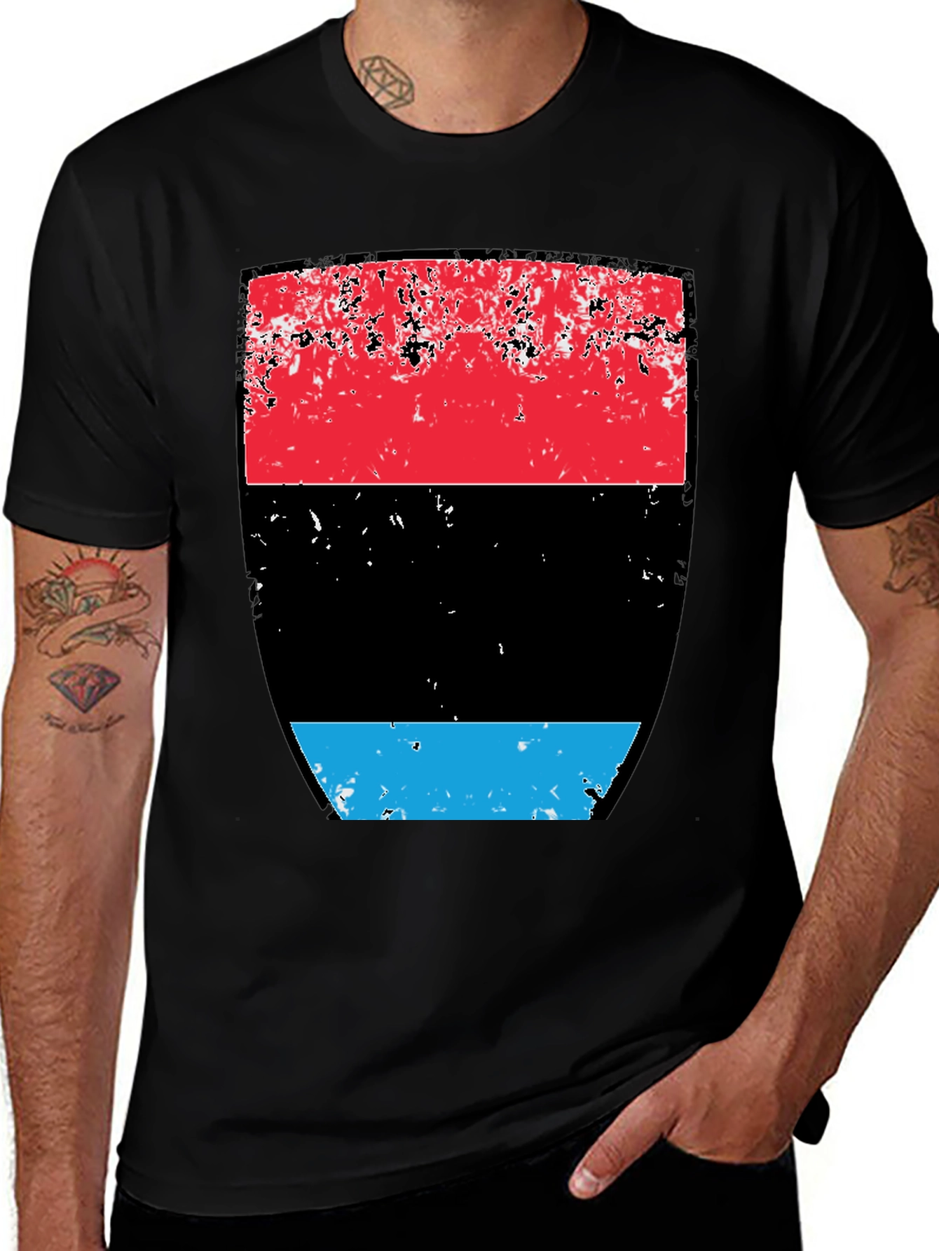 Variant 13 of Distressed Red Black Blue Graphic Tee