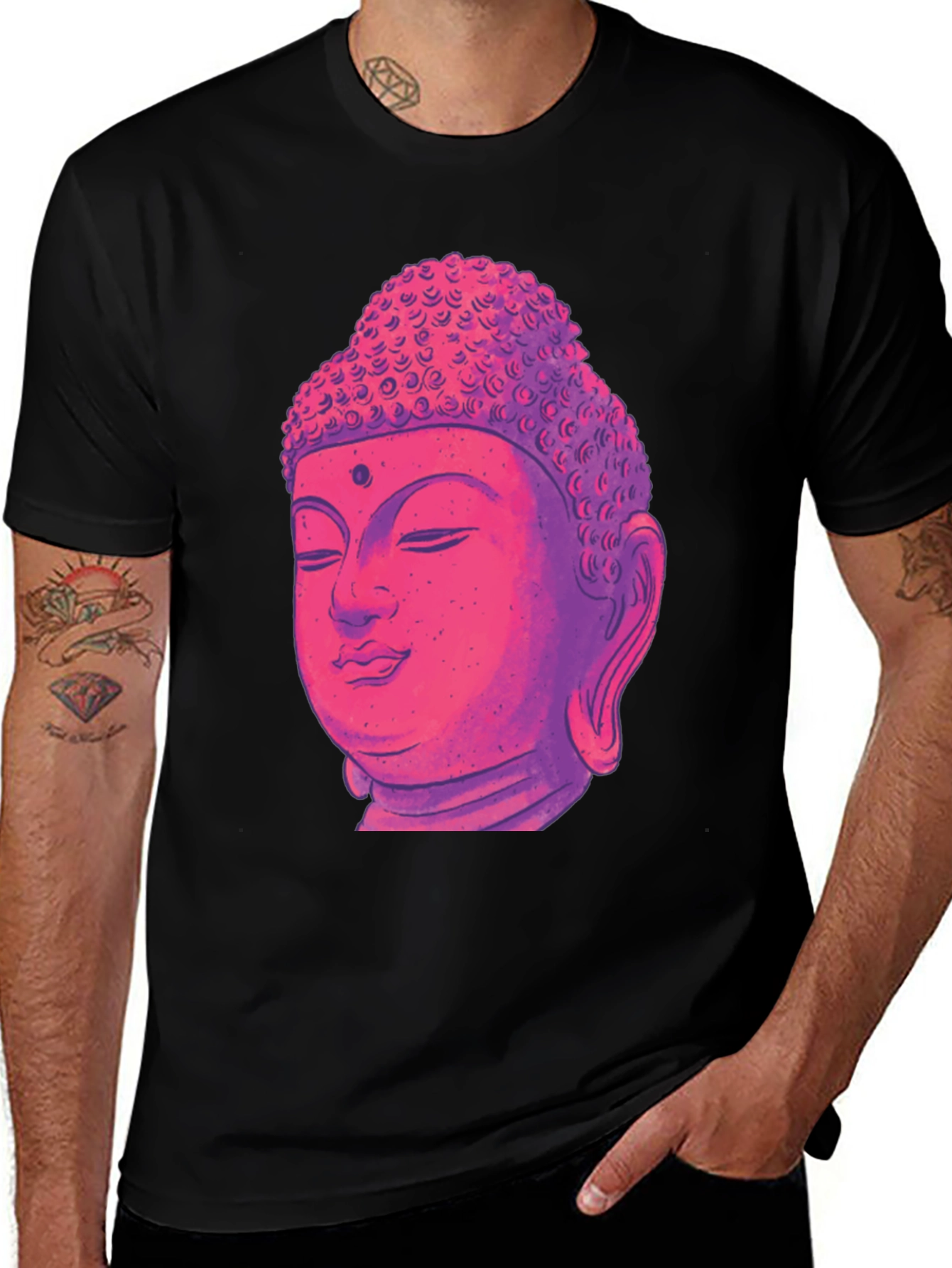 Variant 9 of Buddha Head Graphic Tee - Black Cotton Blend