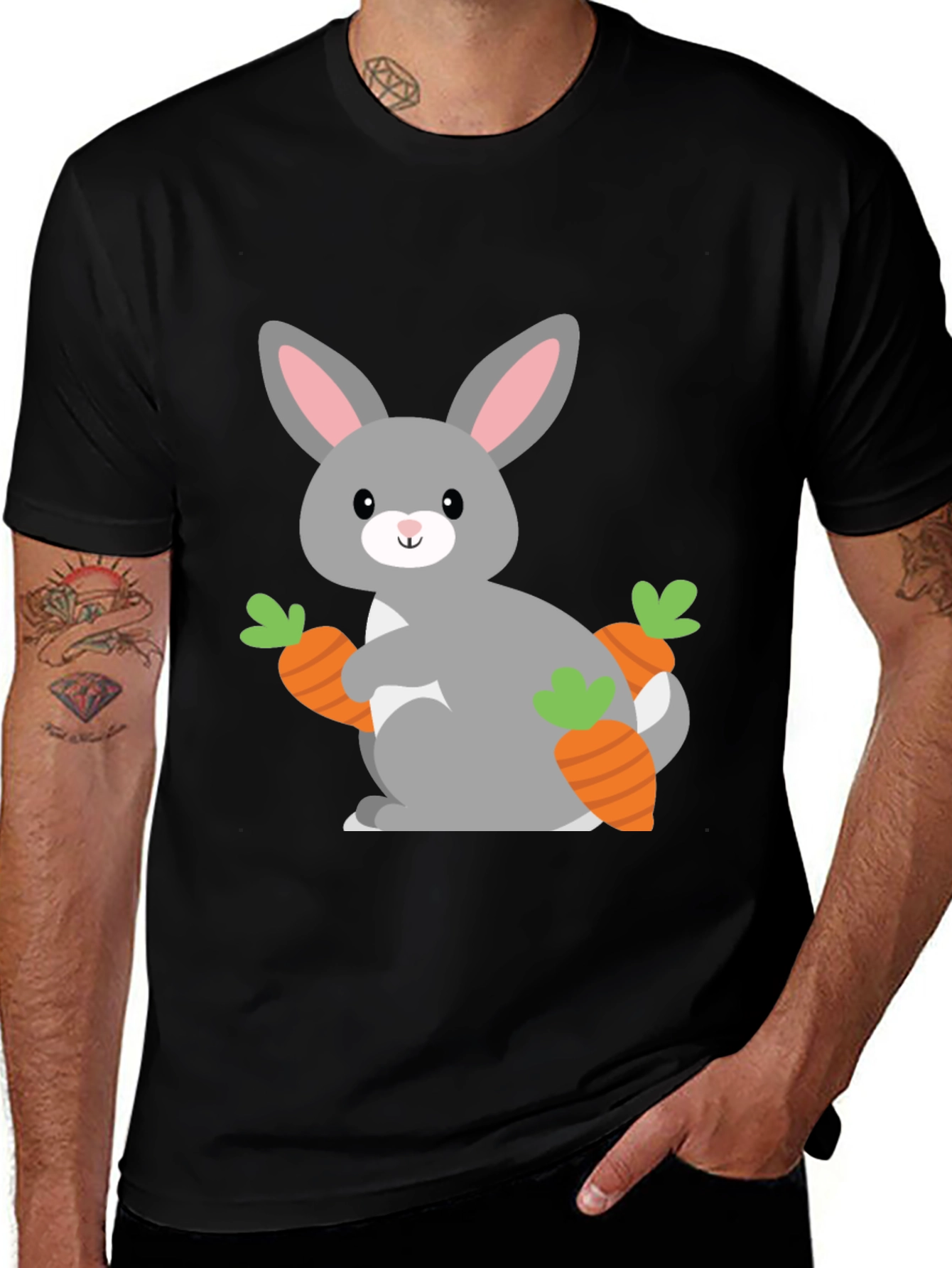 Variant 5 of Bunny & Carrot Graphic Tee - Black Cotton Blend