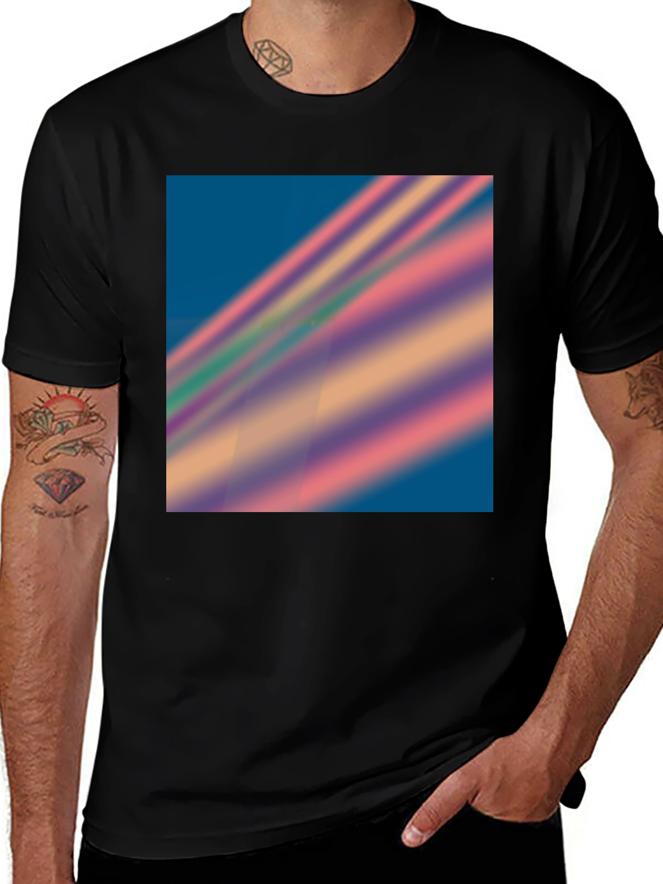 Variant 9 of Abstract Stripe Graphic Black T-Shirt