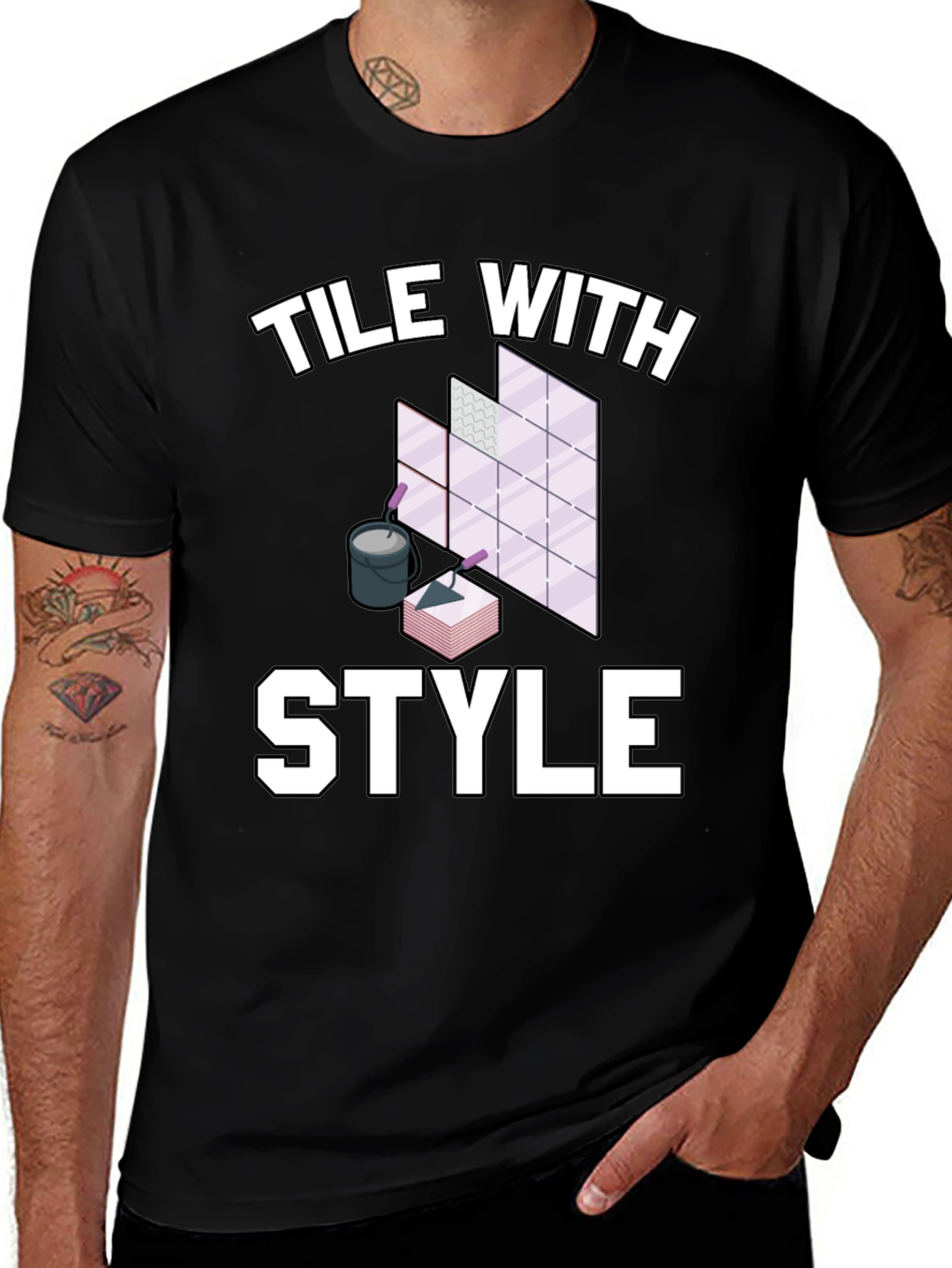 Tile With Style Graphic Tee - Black Cotton T-Shirt
