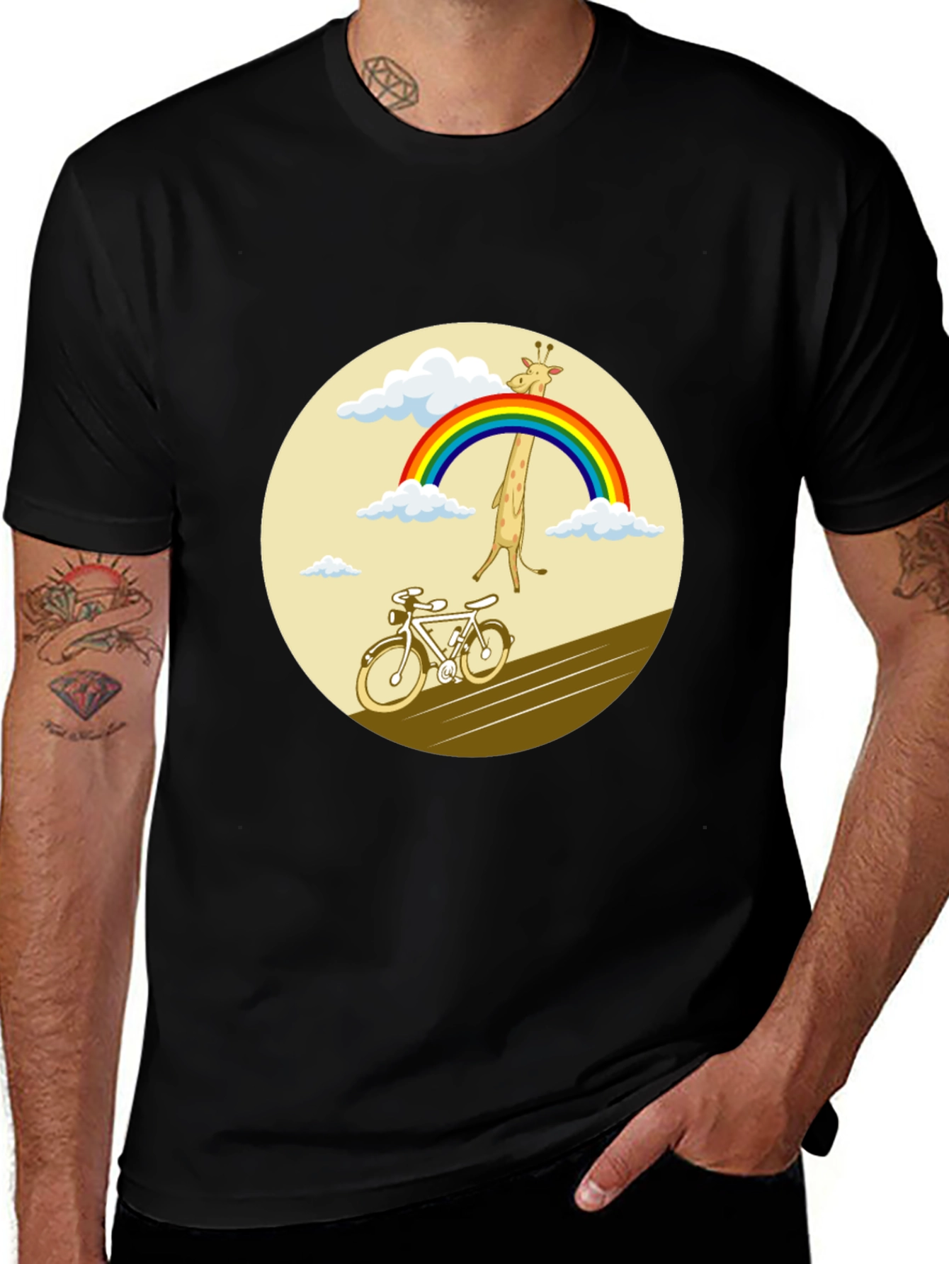 Variant 10 of Giraffe Rainbow Bicycle Graphic Tee