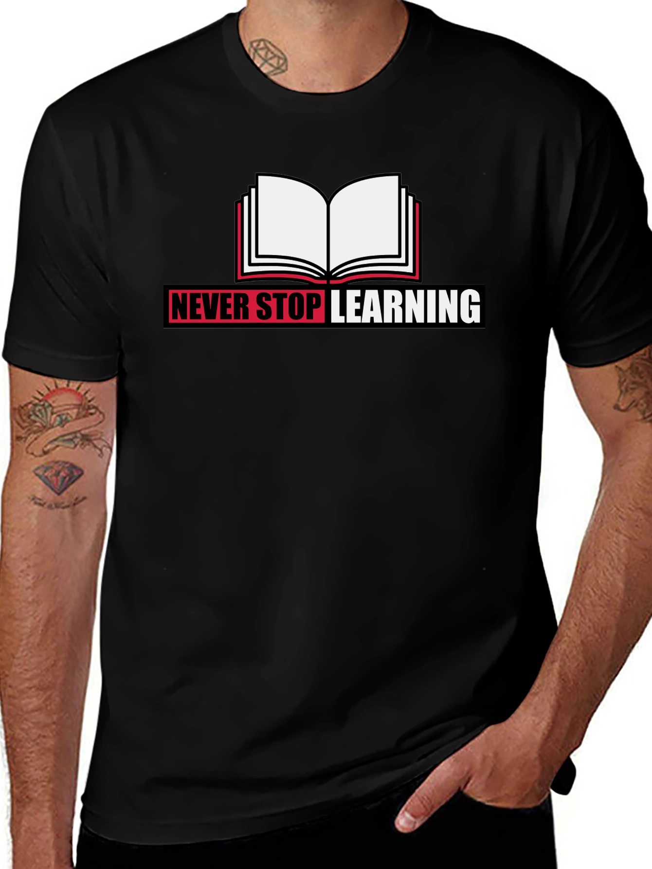 Variant 10 of Never Stop Learning Black Graphic Tee