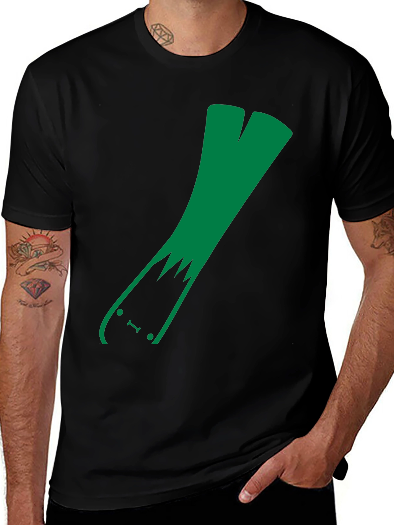 Variant 16 of Green Leek Skateboarder Black T-Shirt