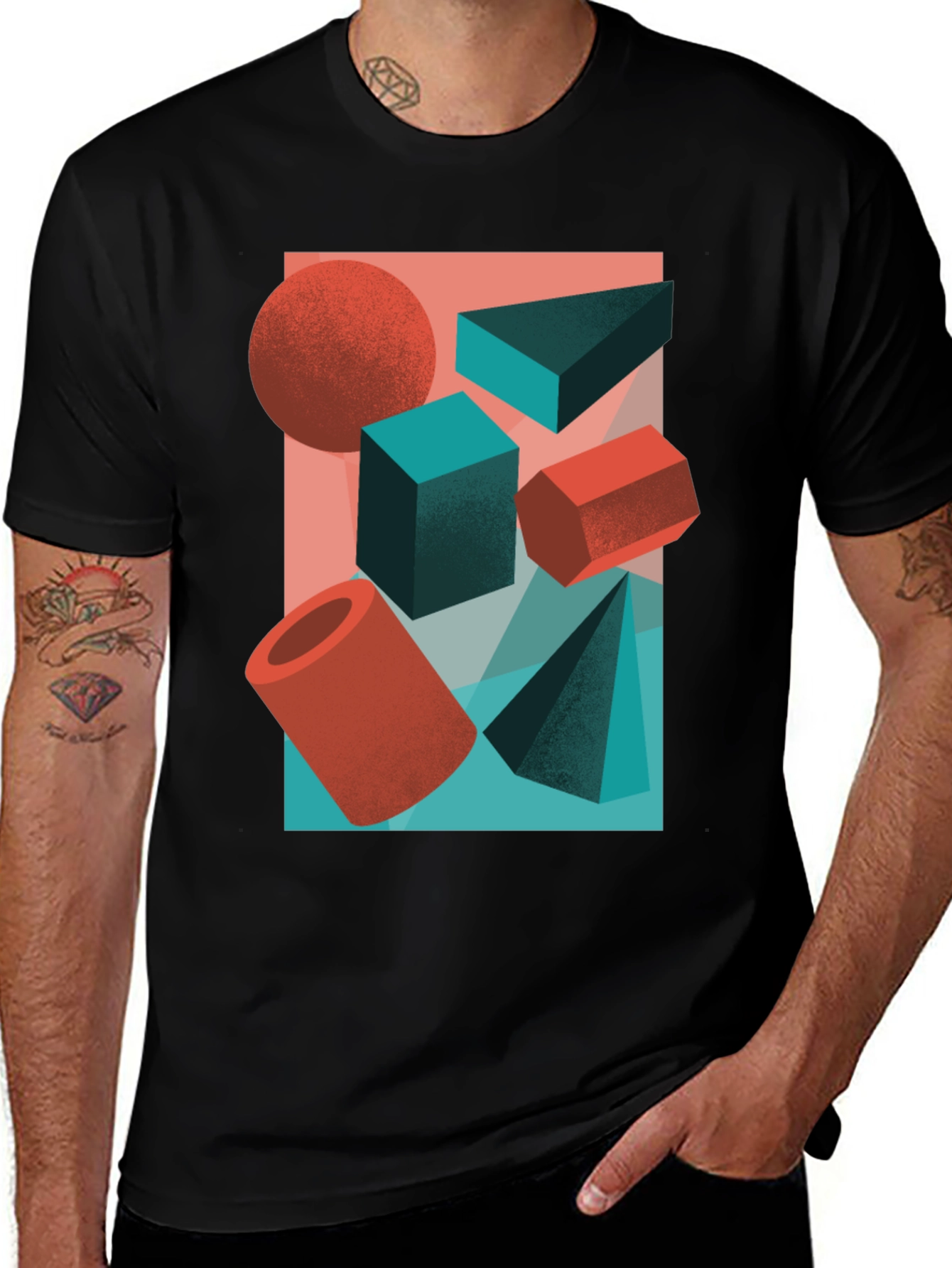 Variant 10 of Abstract Geometric Shapes Graphic Tee - Black