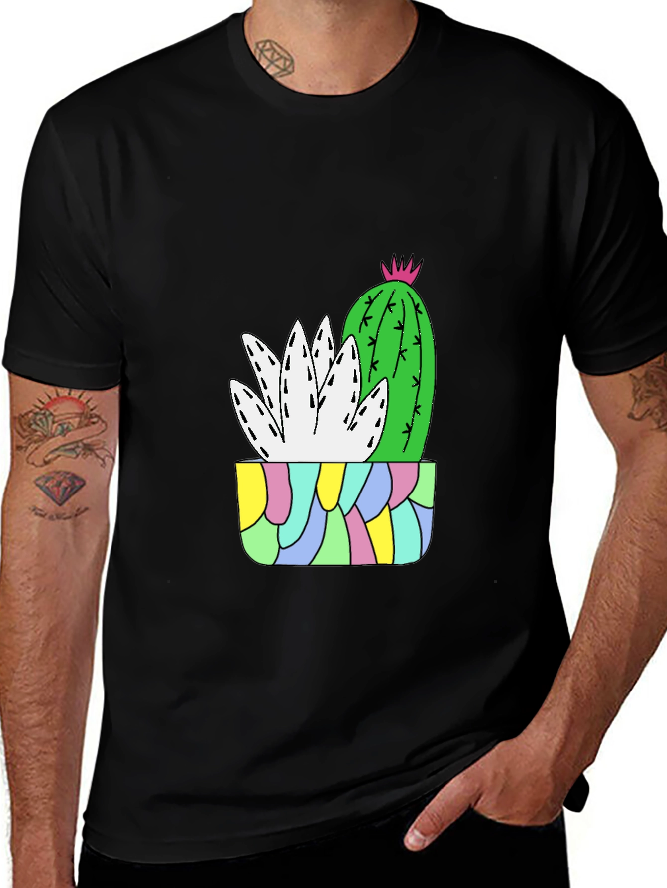 Variant 14 of Cactus Plant Graphic Tee - Black Cotton T-Shirt