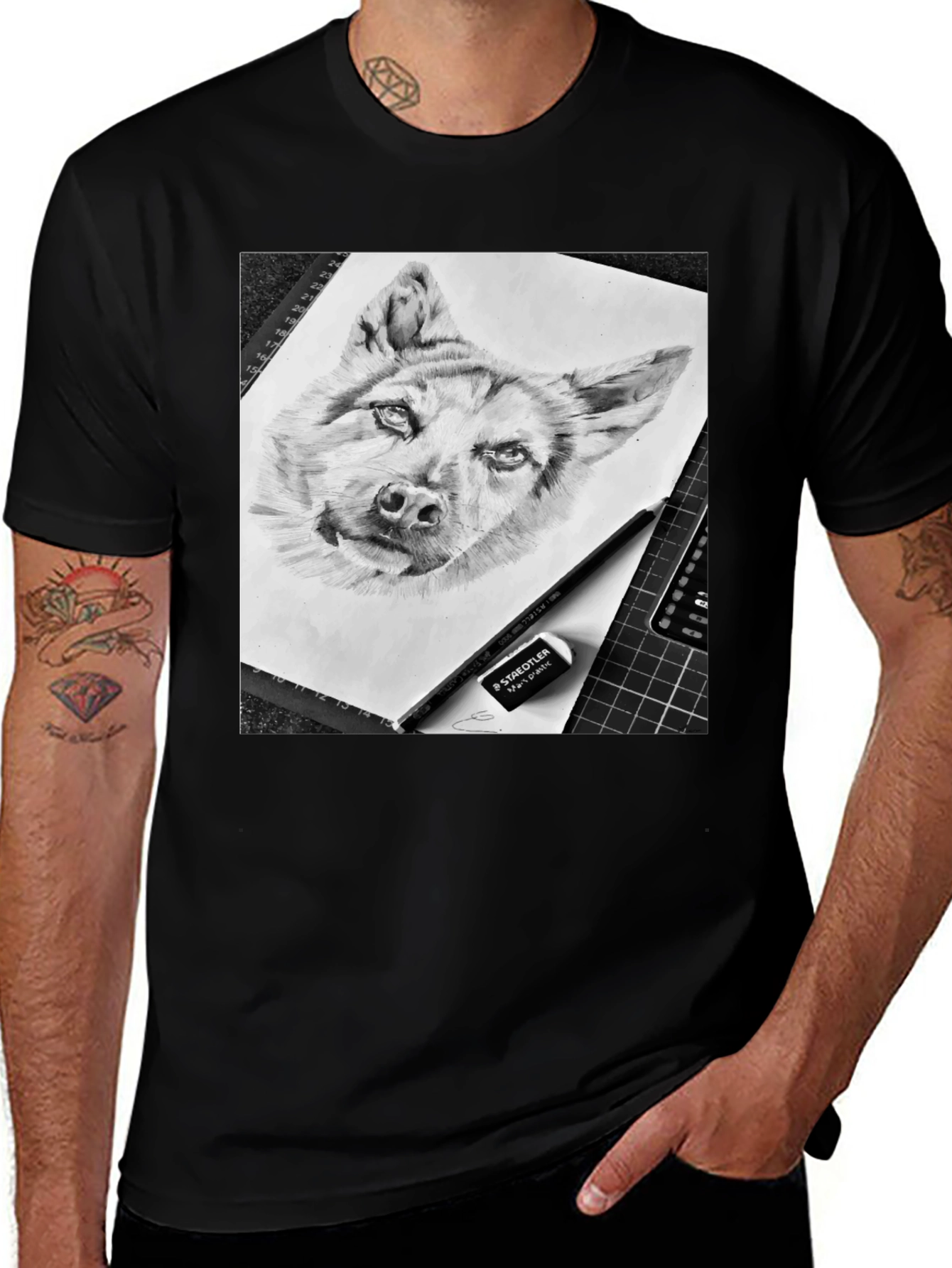 Variant 13 of Dog Sketch Graphic Tee - Black Cotton Blend