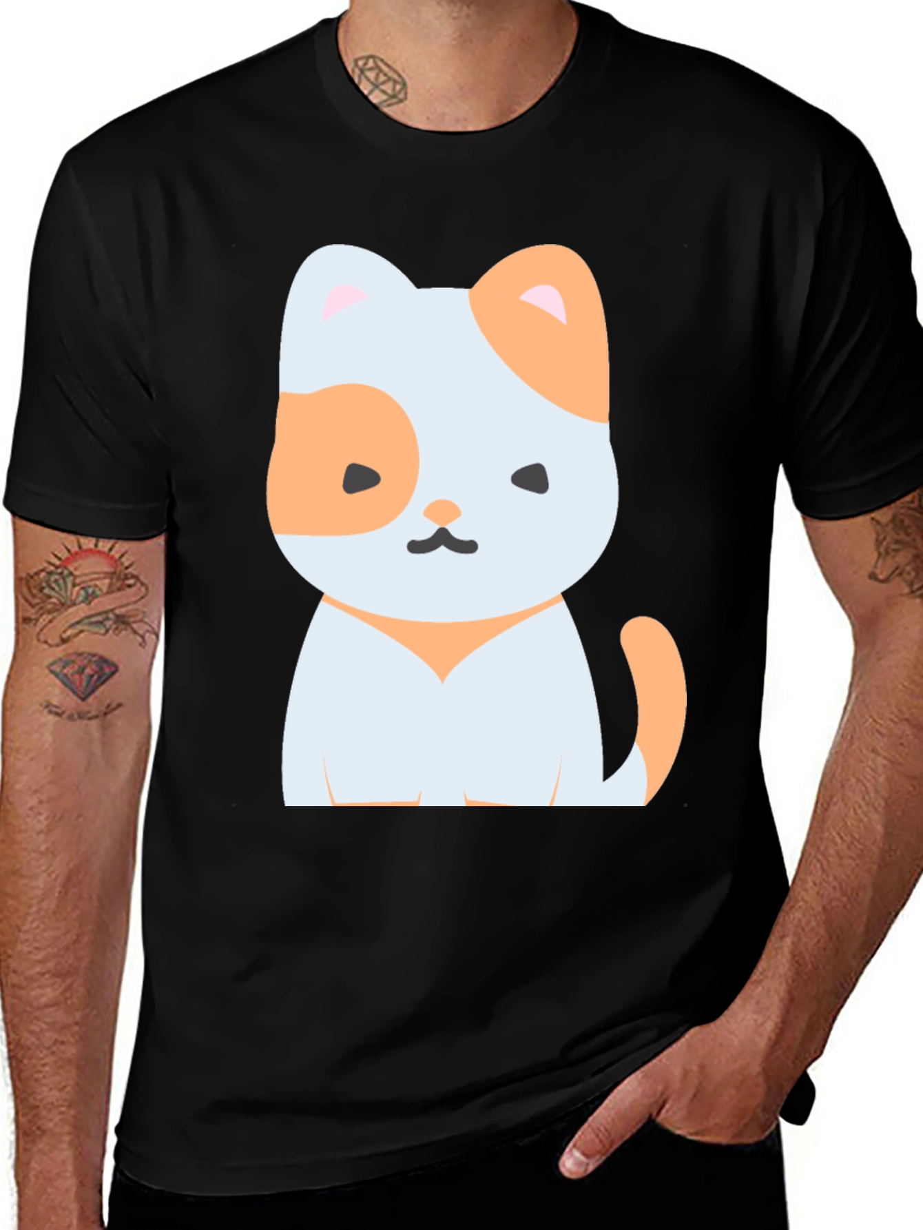 Variant 18 of Cute Cartoon Cat Graphic Tee - Unisex Black T-Shirt