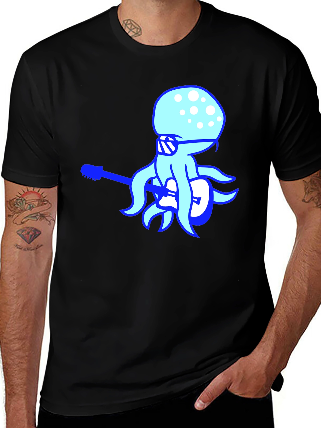 Variant 21 of Cool Octopus Guitarist Black T-Shirt
