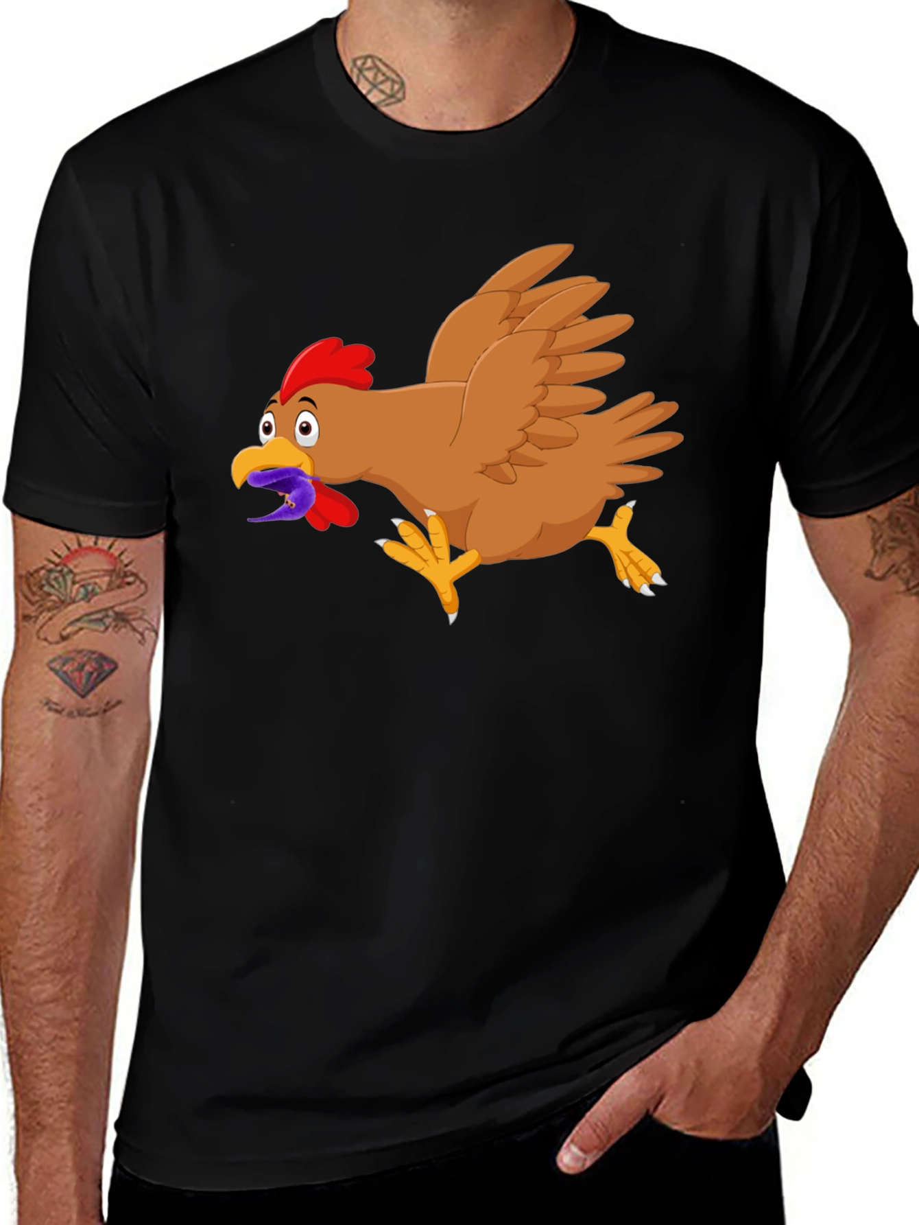 Variant 22 of Funny Chicken Worm Cartoon Black T-Shirt