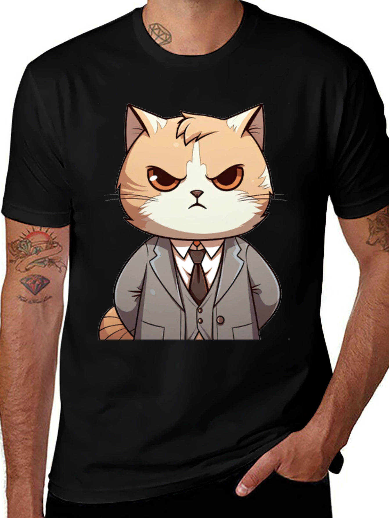 Variant 10 of Cat Boss T-Shirt: Funny Cartoon Kitten in Suit