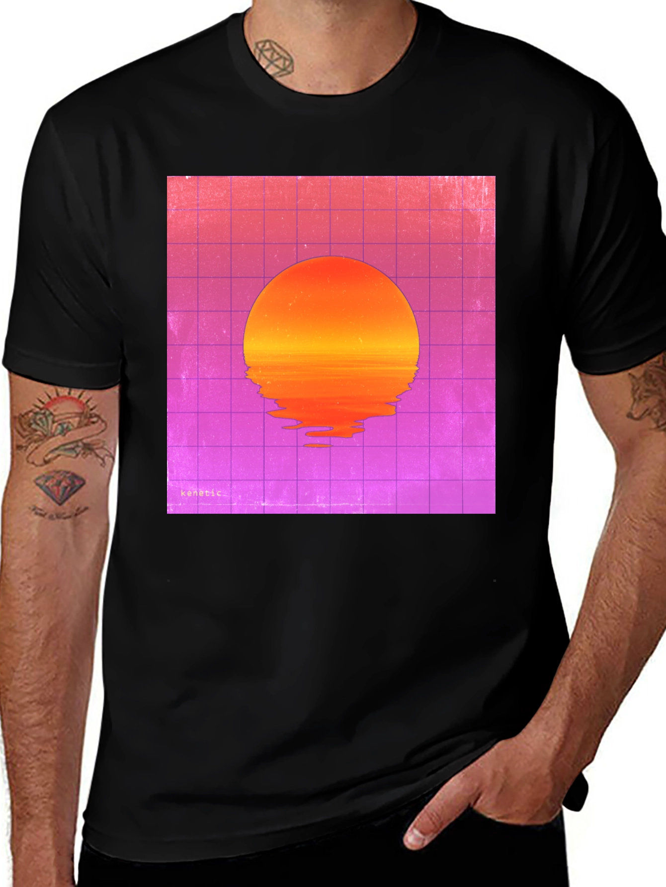 Variant 24 of Retro Sunset Graphic Tee - Black Cotton Blend