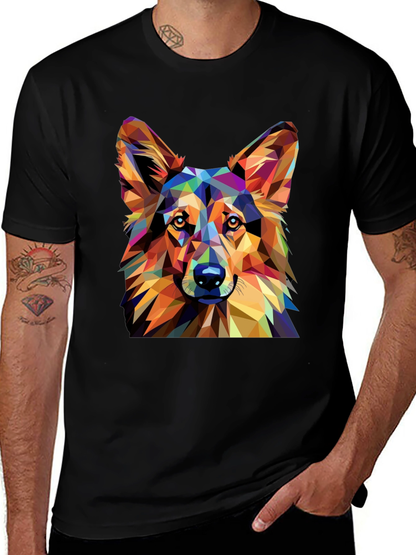 Variant 16 of Geometric Corgi Graphic Tee - Black Cotton Blend