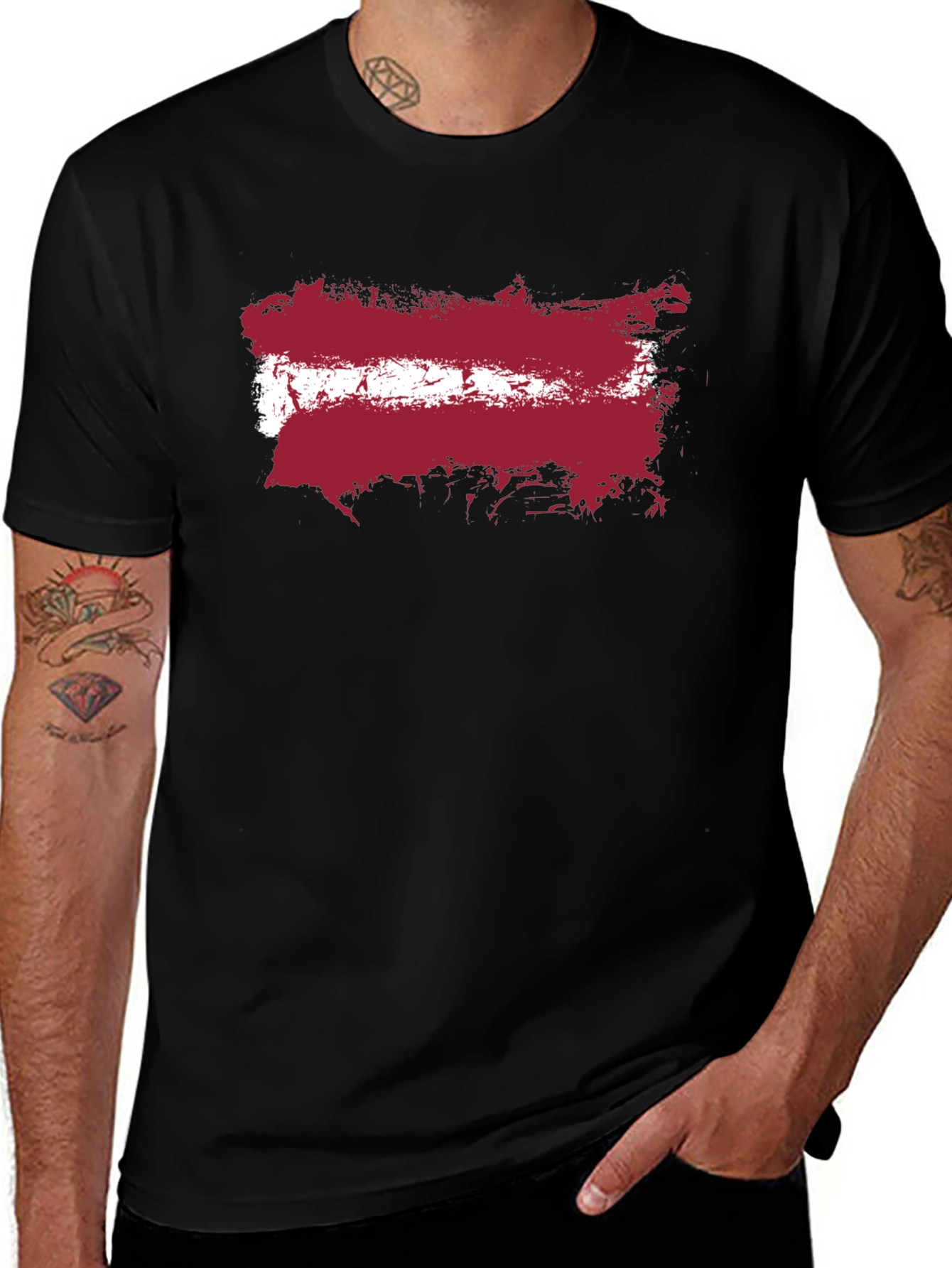 Latvia Flag T-Shirt - Grunge Style Black Tee