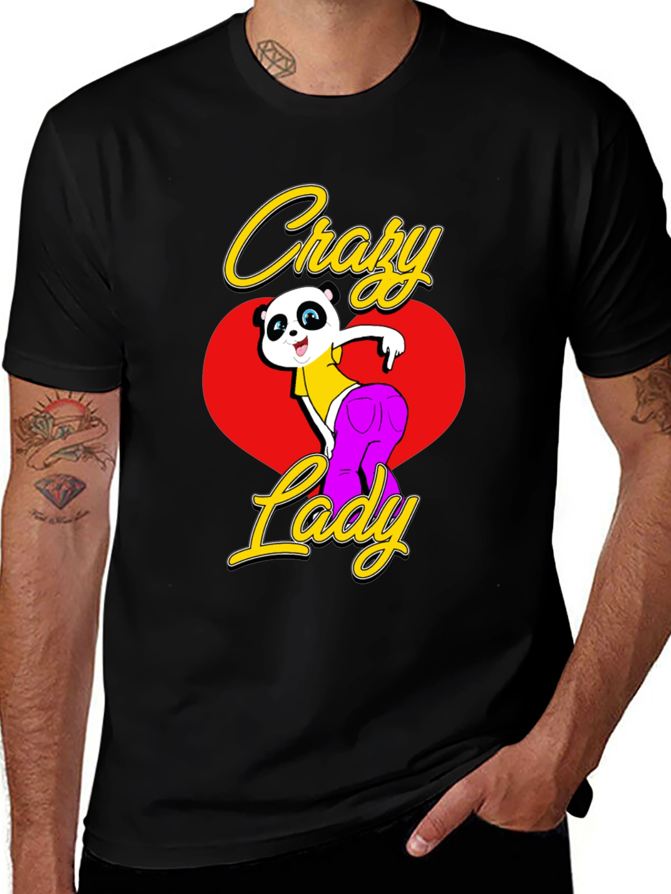Crazy Lady Panda Black T-Shirt