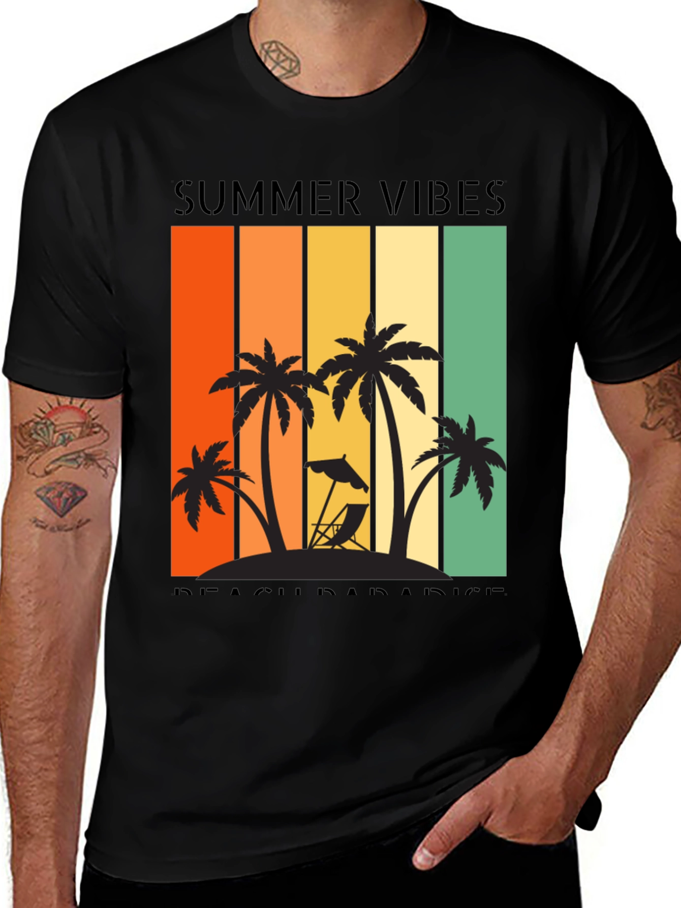 Variant 27 of Summer Vibes Beach Paradise Black T-Shirt